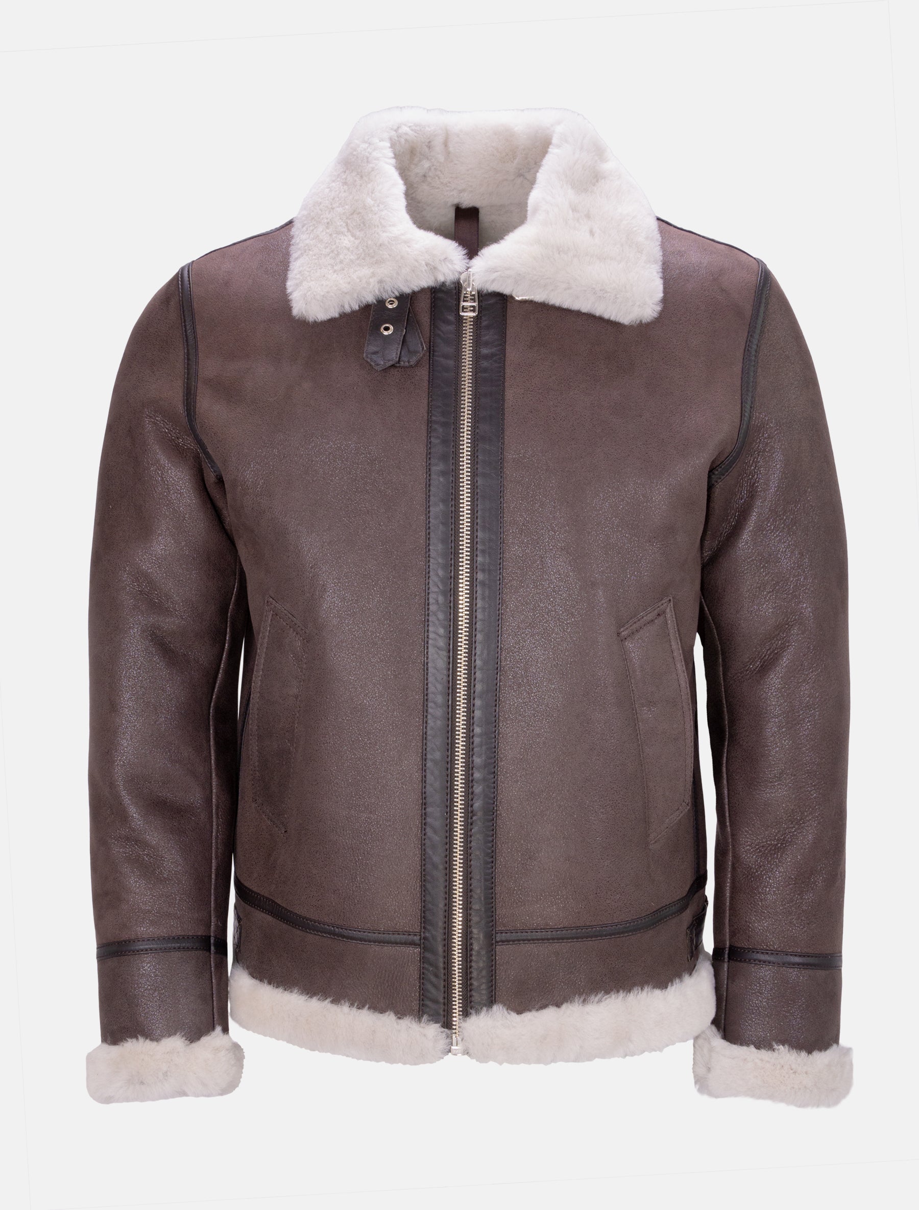 Herren Lammfelljacke mit hellem Lammfell Vonrock in dunkelbraun