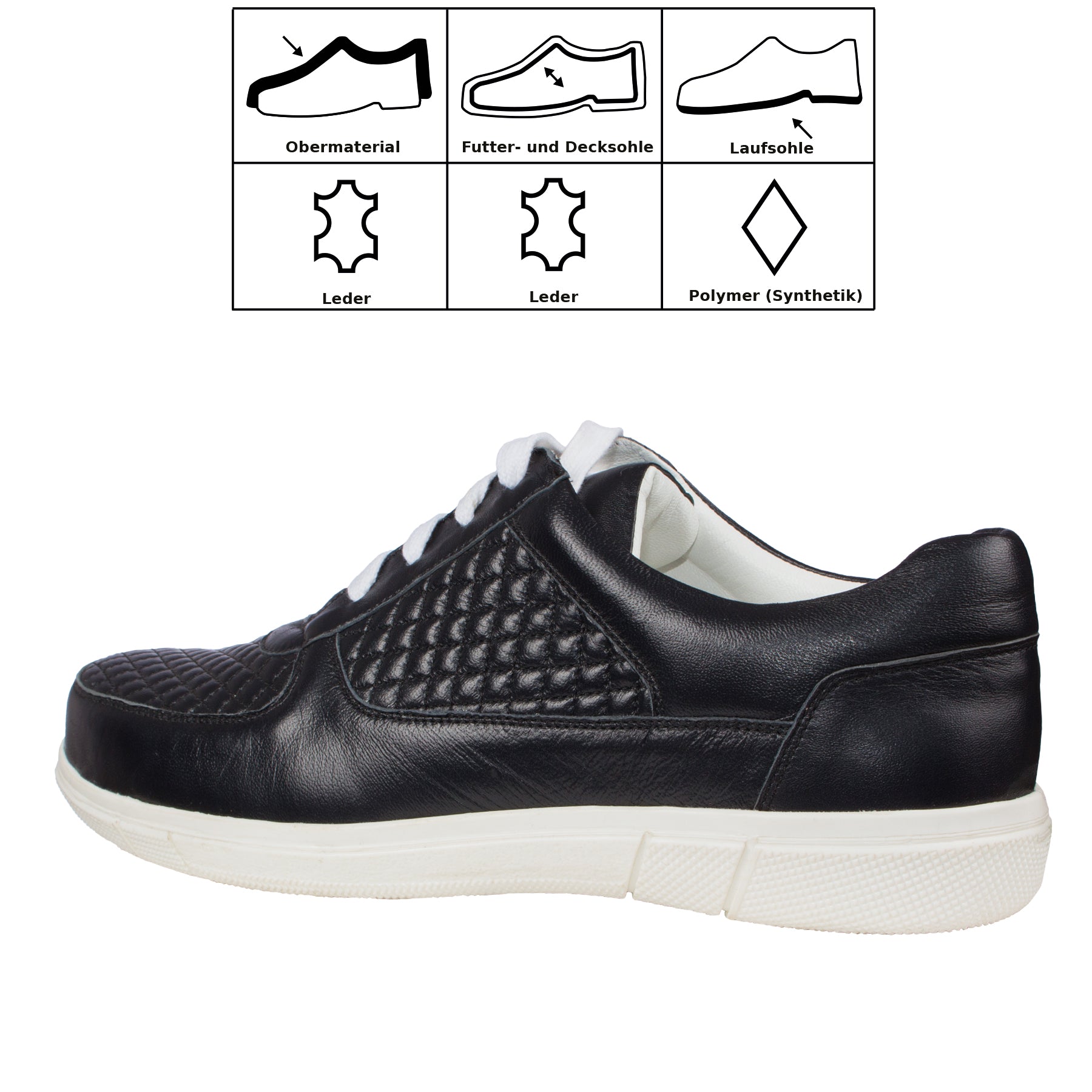 Herren Leder Sneaker Schuhe aus Echtleder Lederschuhe mit Steppung - Neo12 in schwarz