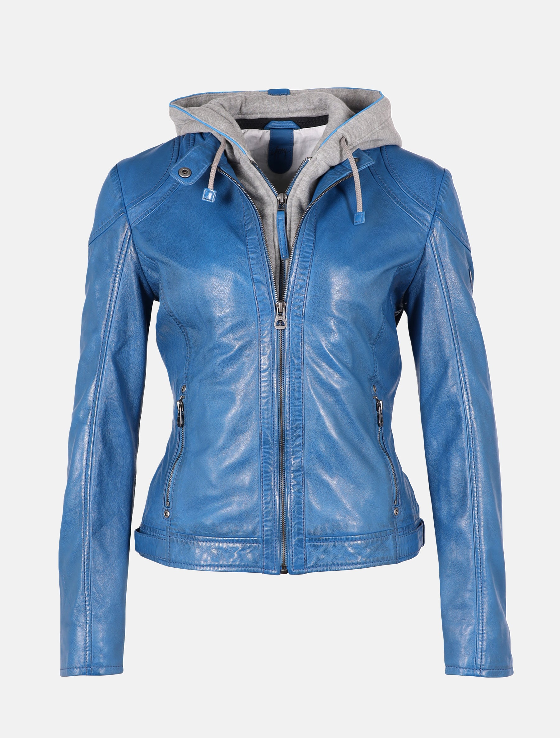 Damen Bikerjacke Lederjacke mit abnehmbarer Kapuze - GWAmmy S22 LAMAS in blau