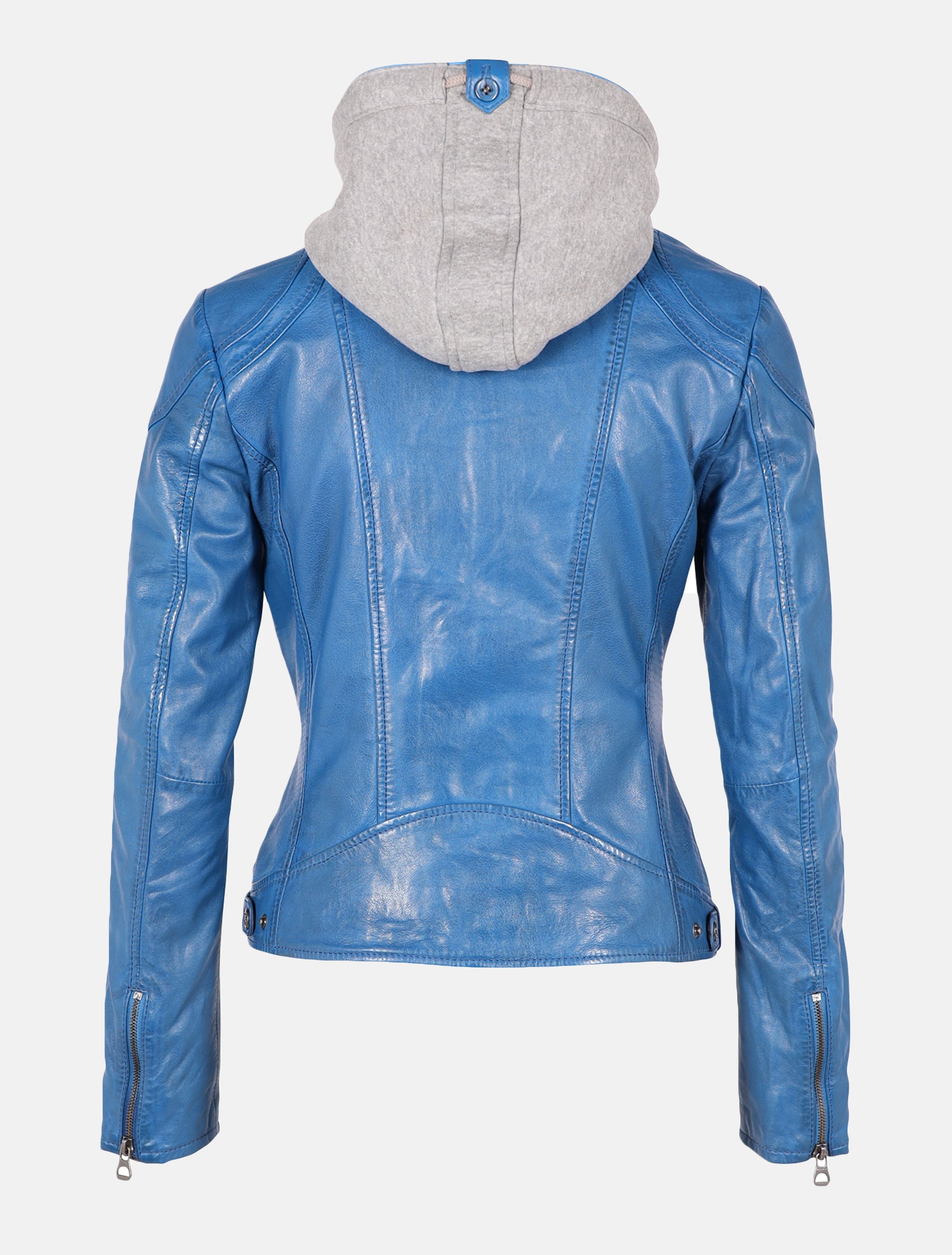 Damen Bikerjacke Lederjacke mit abnehmbarer Kapuze - GWAmmy S22 LAMAS in blau