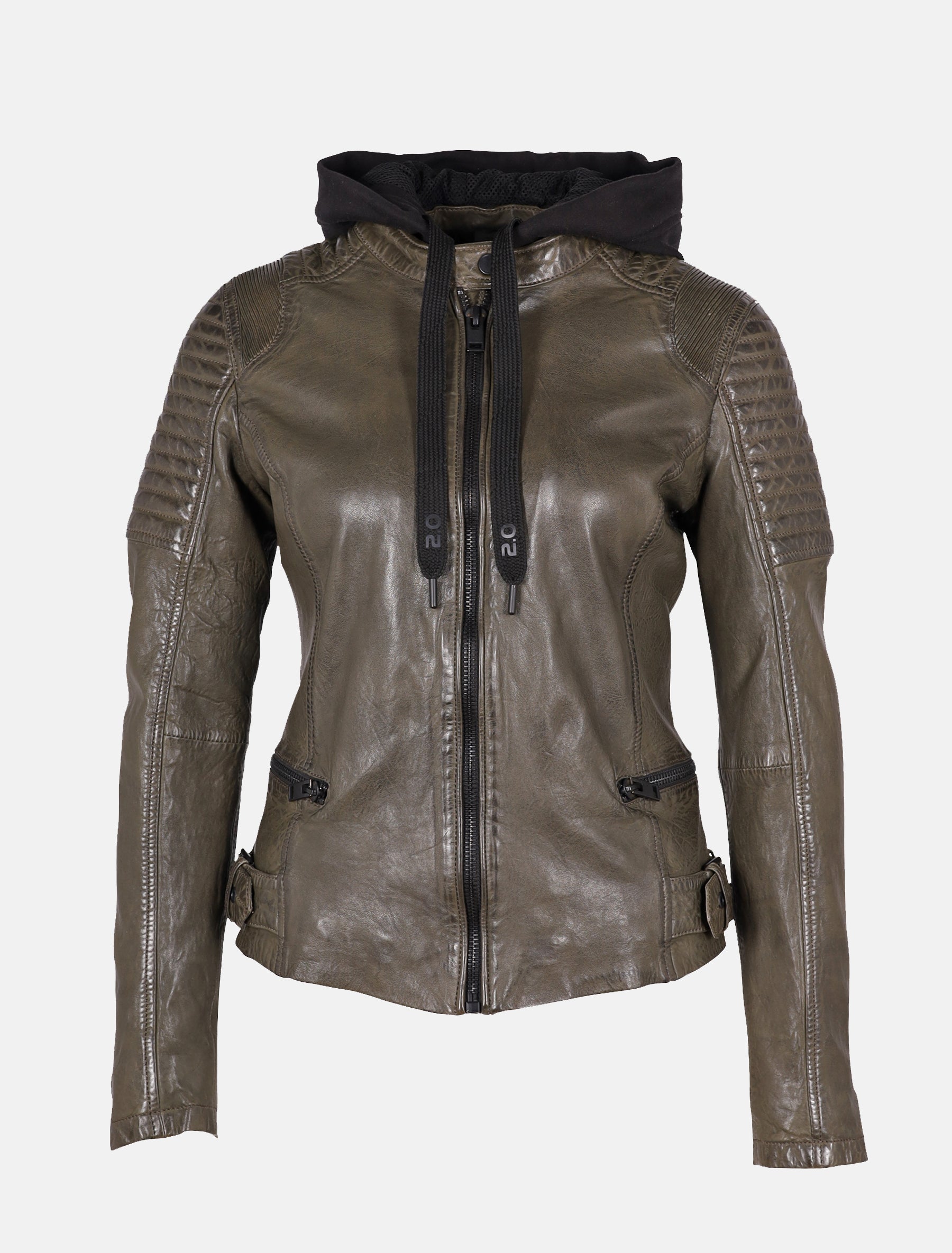 Damen Bikerjacke Lederjacke mit abnehmbarer Kapuze - G2WTaryn SF LASHV in dunkel olive