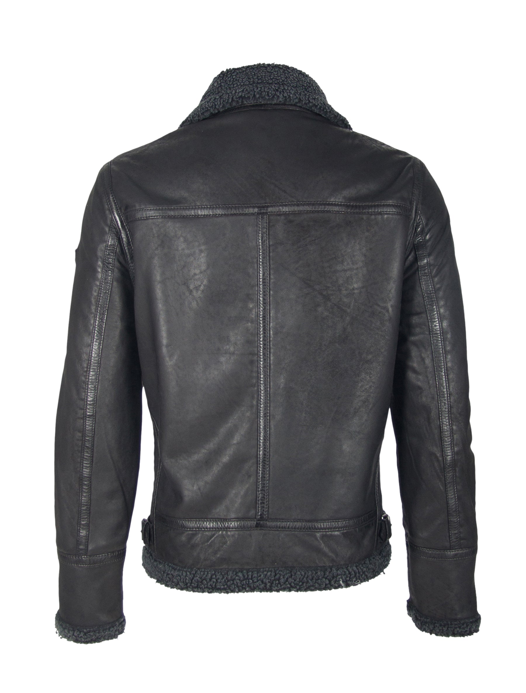 Herren Bikerjacke Fliegerjacke mit Riemen am Kunstfell Kragen - Airforce in schwarz