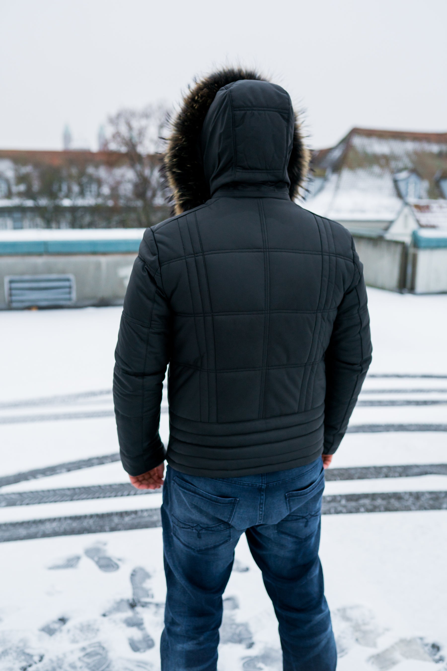 Herren Lederjacke Steppjacke aus weichem Leder mit Echtfell Kapuze - Alaska in schwarz