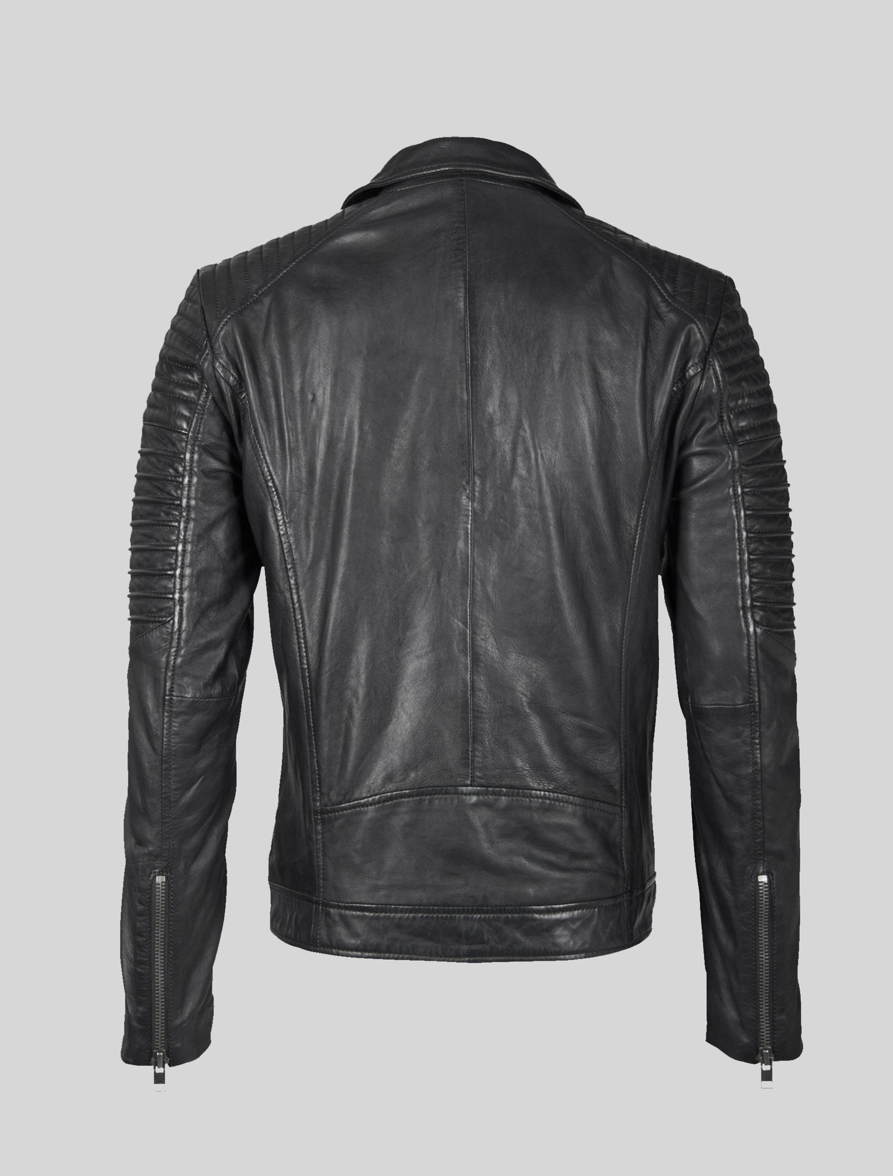 Klassische Biker Lederjacke mit schrägem Reißverschluss aus Schafsleder - G2BJordyn SF LAPOV in schwarz