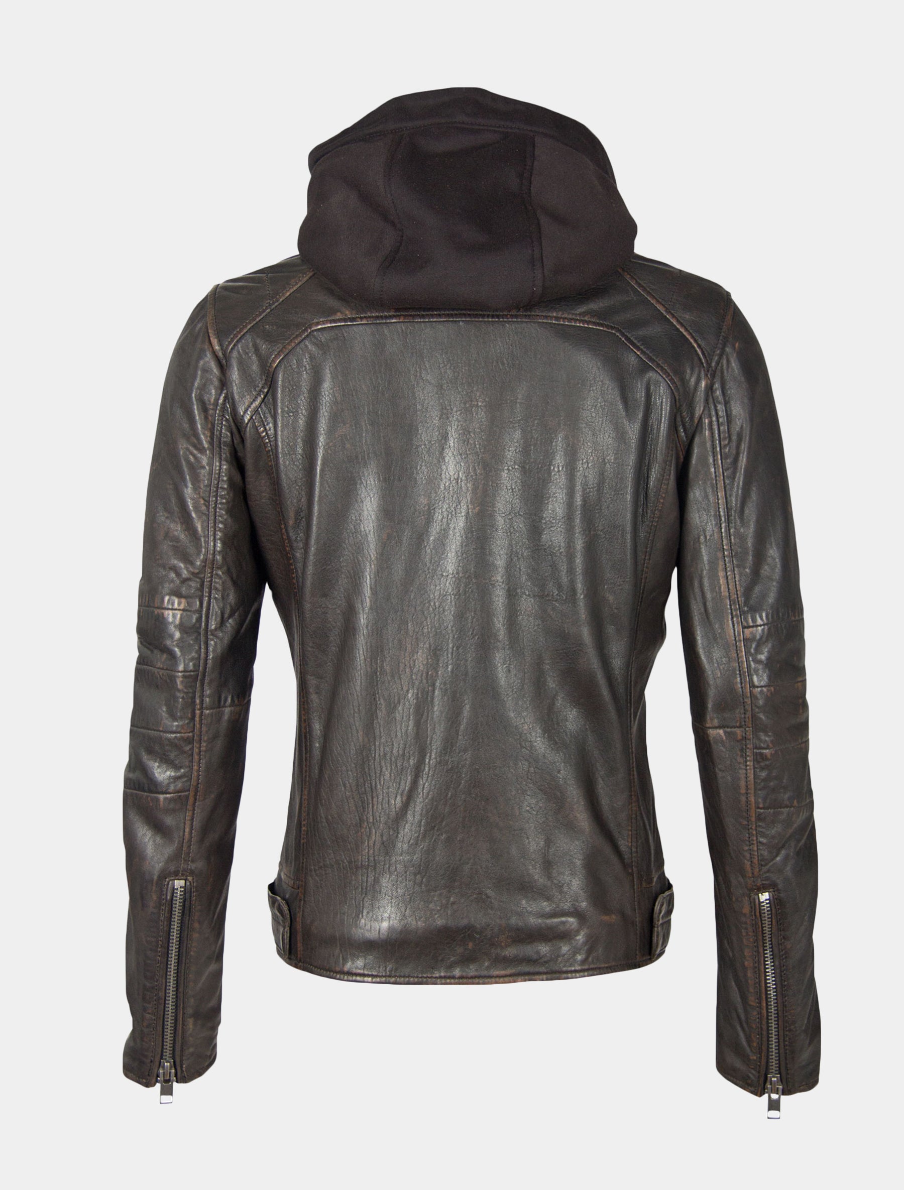 Herren Biker Lederjacke mit abnehmbarer Jersey Kapuze - G2BLews SF LARETV in black brown