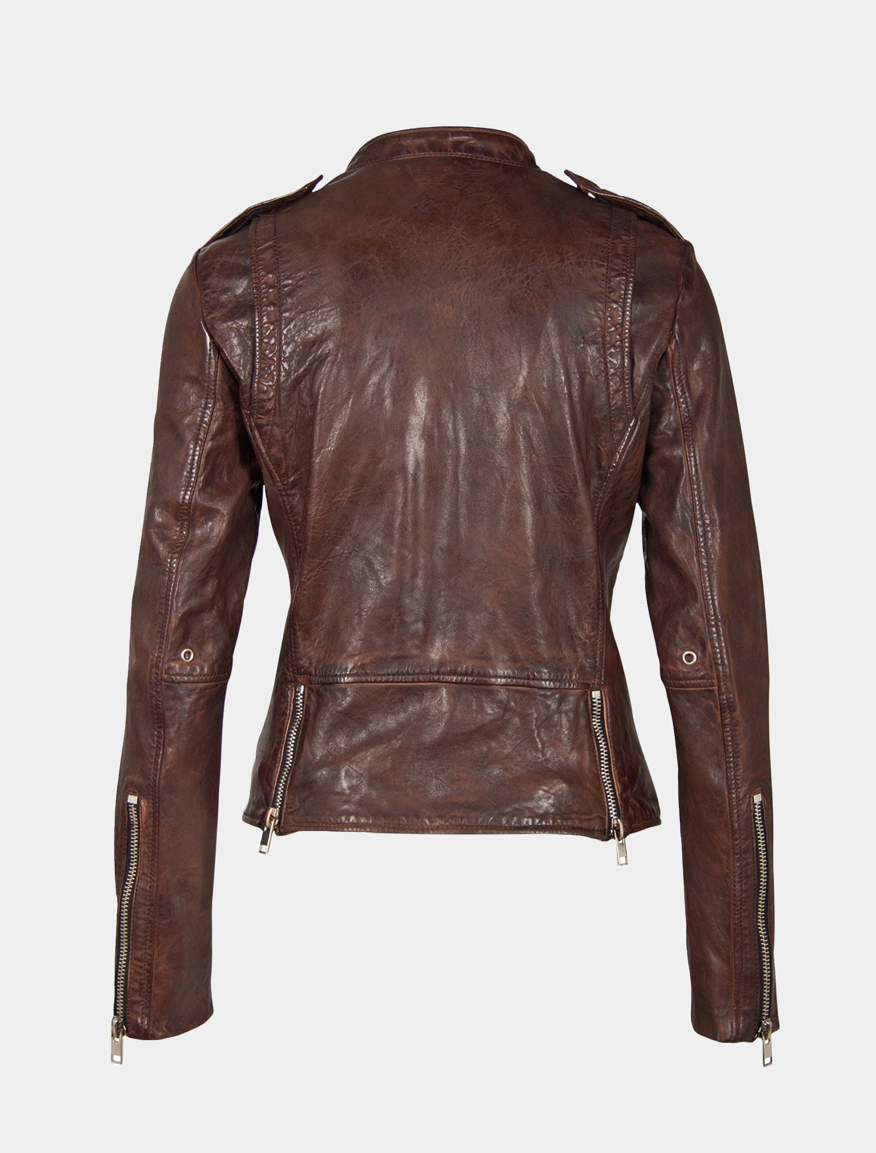 Damen Biker Lederjacke mit asymmetrischem Zipper und Stehkragen - Gipsy G2GKaylin SF in chestnut