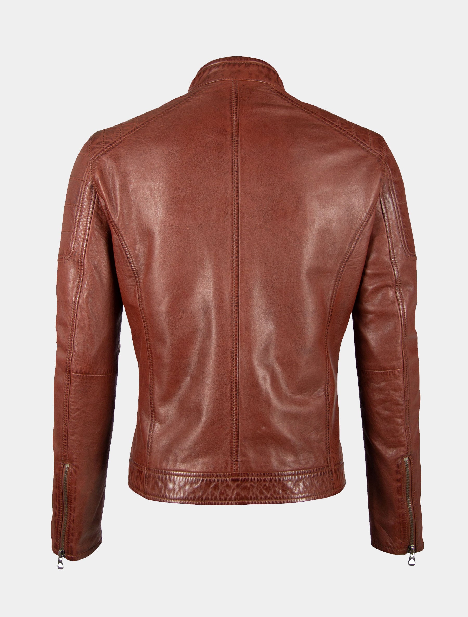 Biker Lederjacke mit Stehkragen und Steppung an Schulter - GBDerry LAORV in dark cognac