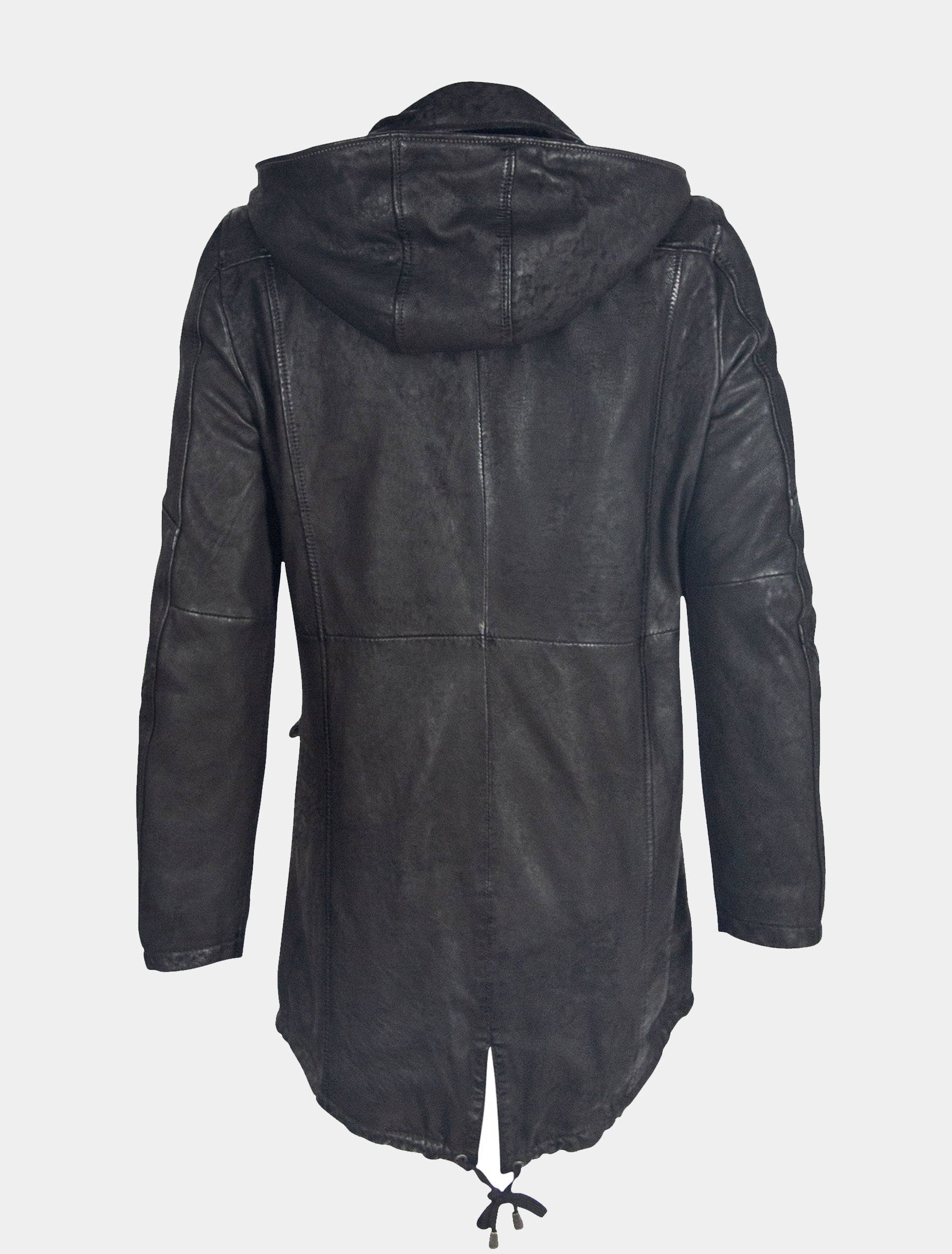 Herren lange Lederjacke Langjacke mit abnehmbarer Kapuze - GMEsmond LCOUNTV W in schwarz