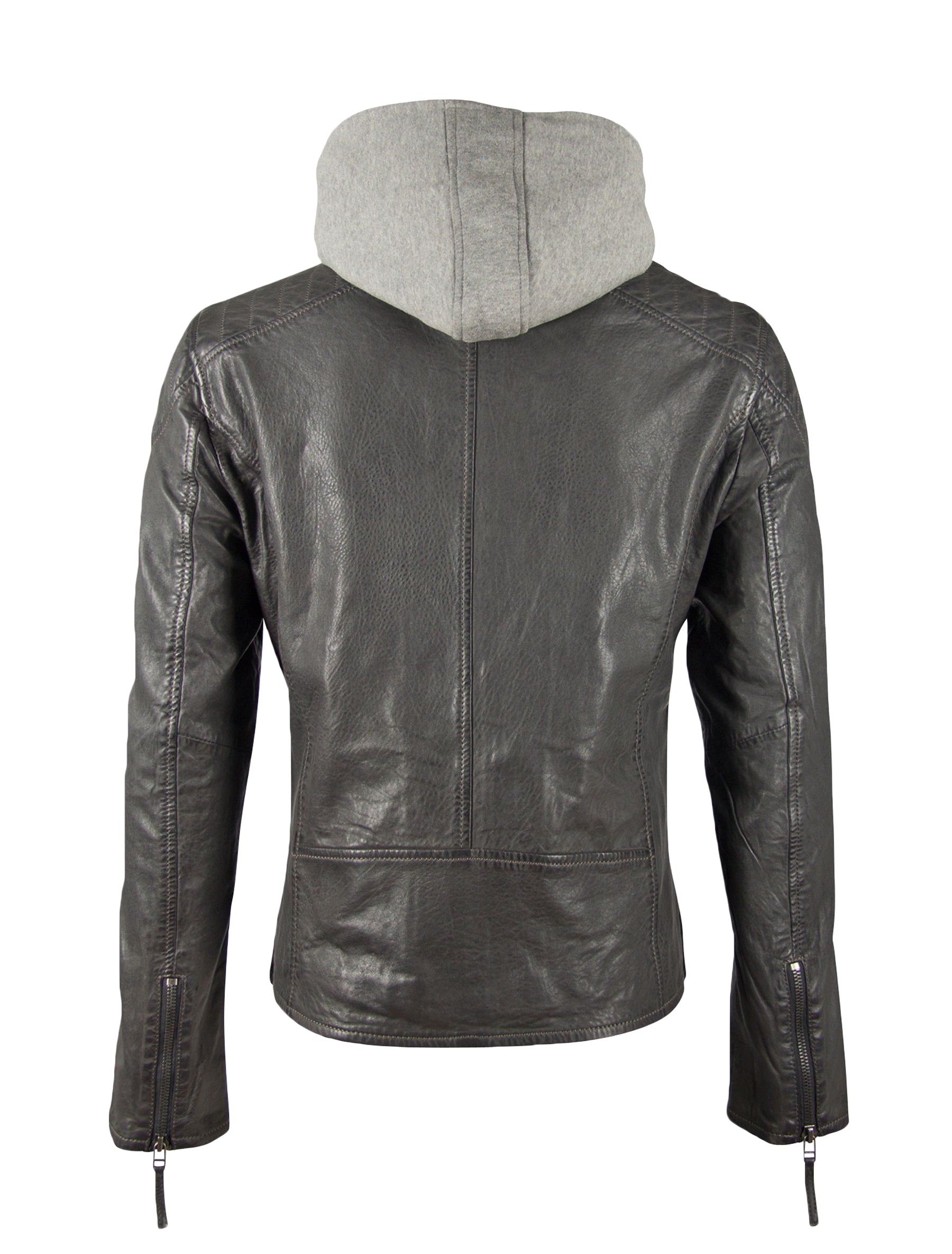 Herren Biker Lederjacke mit abnehmbarer Jersey Kapuze - GBFlynt NSLVV in anthrazit