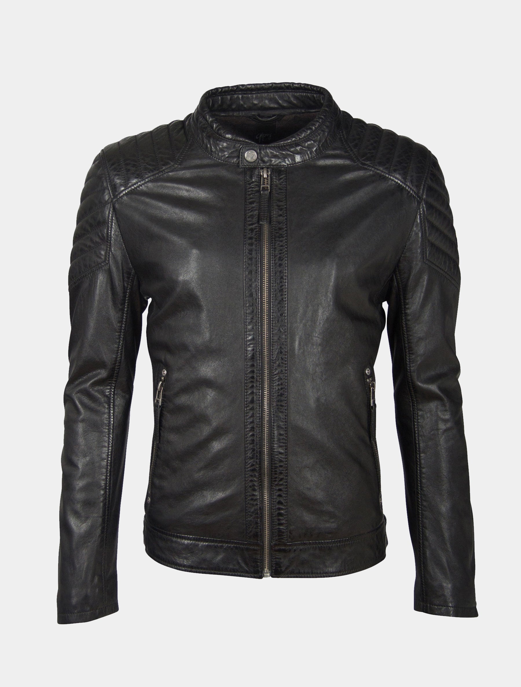 Sportliche Herren Bikerjacke Lederjacke mit Stehkragen - GBGalton LEGV in schwarz