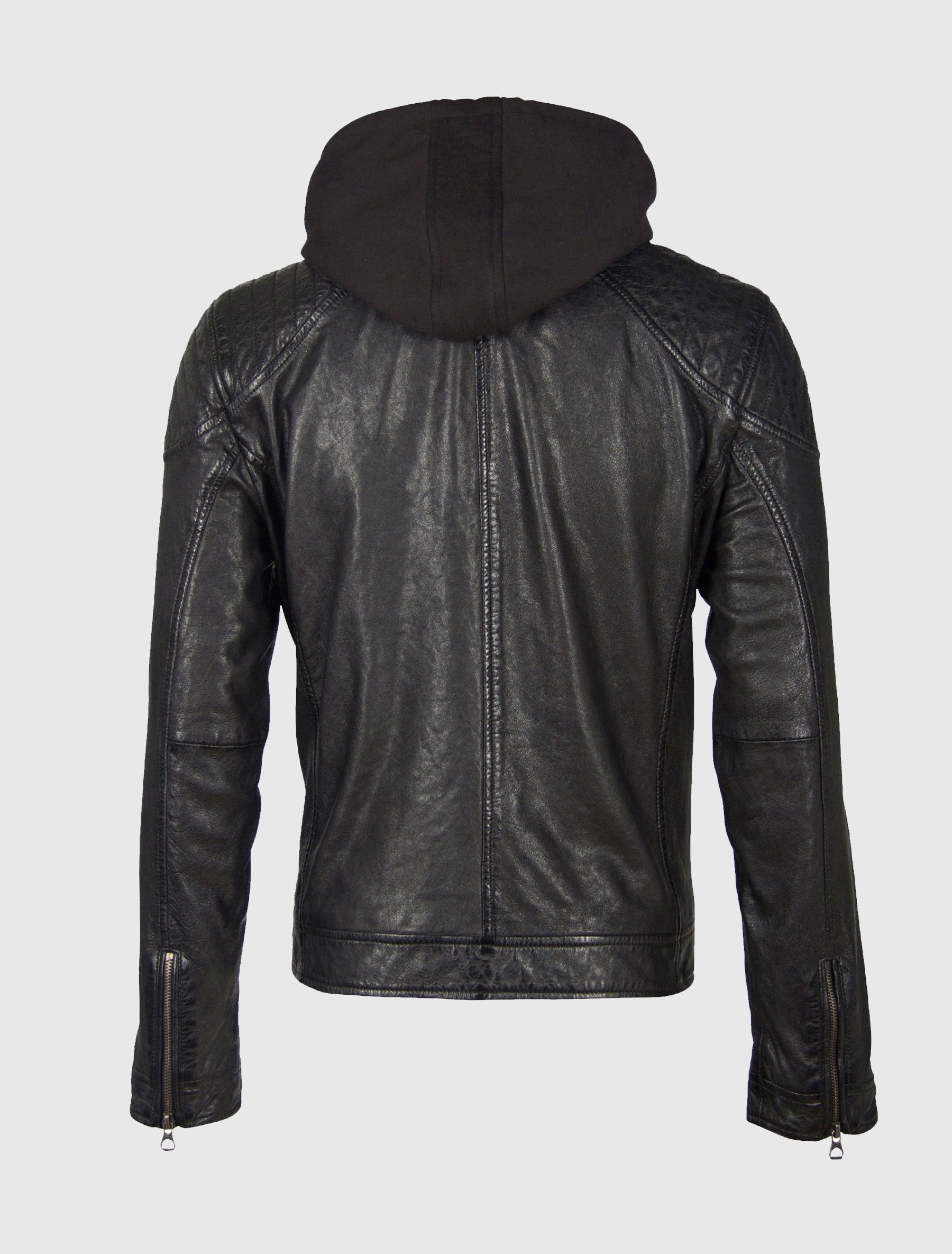 Herren Biker Lederjacke mit abnehmbarer Kapuze - GBGorey 2 LASANV in schwarz