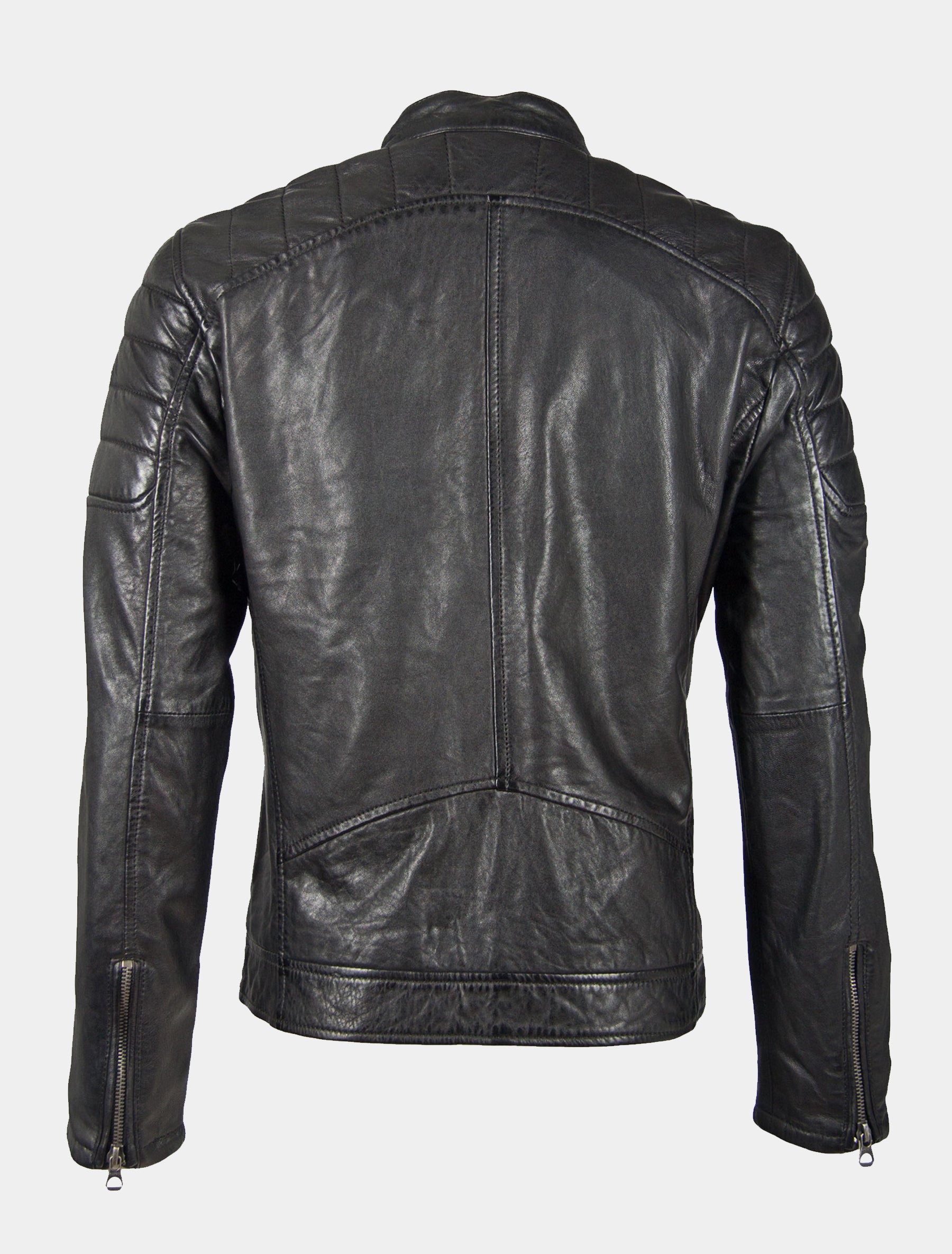 Herren Biker Lederjacke mit Steppung und Stehkragen - GBPanuk NSLV in schwarz