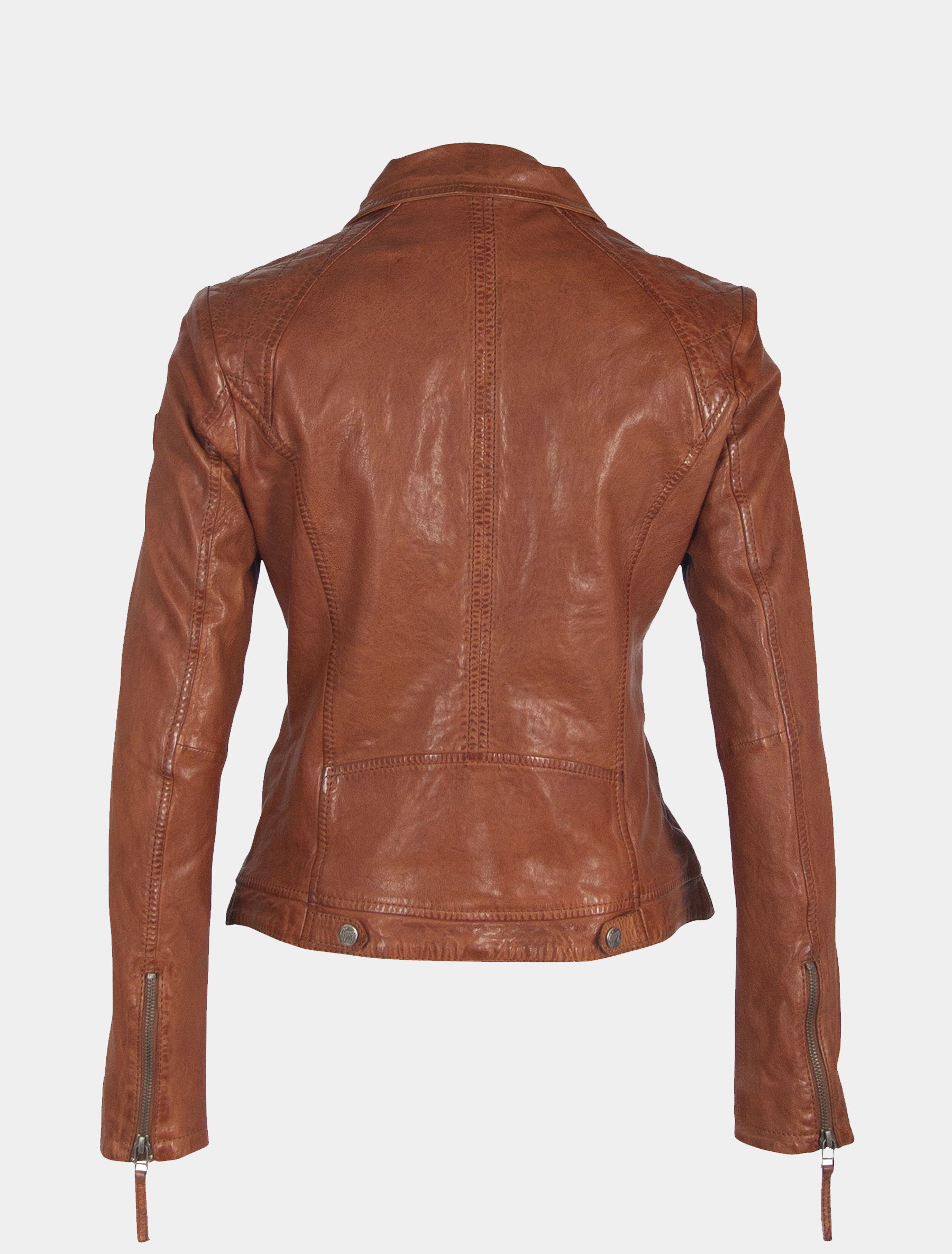 Kurze Damen Leder Bikerjacke mit Umlegekragen - GGCitty LAMAXV in cognac