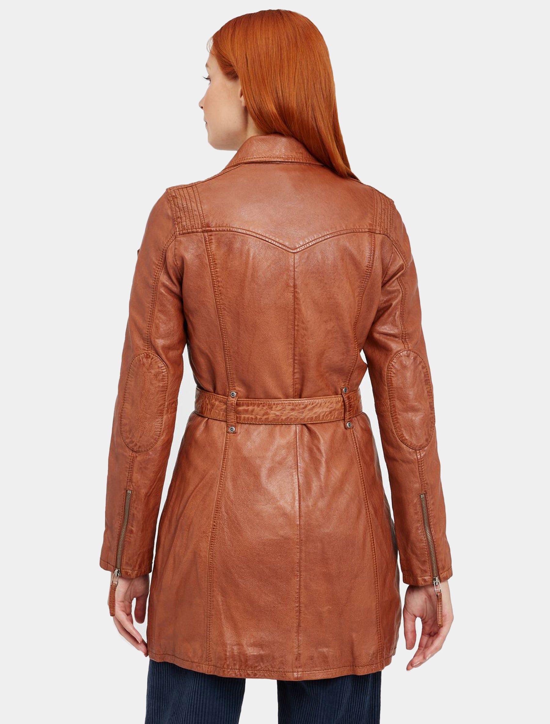 Damen Kurzmantel Ledermantel mit Ledergürtel - GGDenna LEGV in cognac