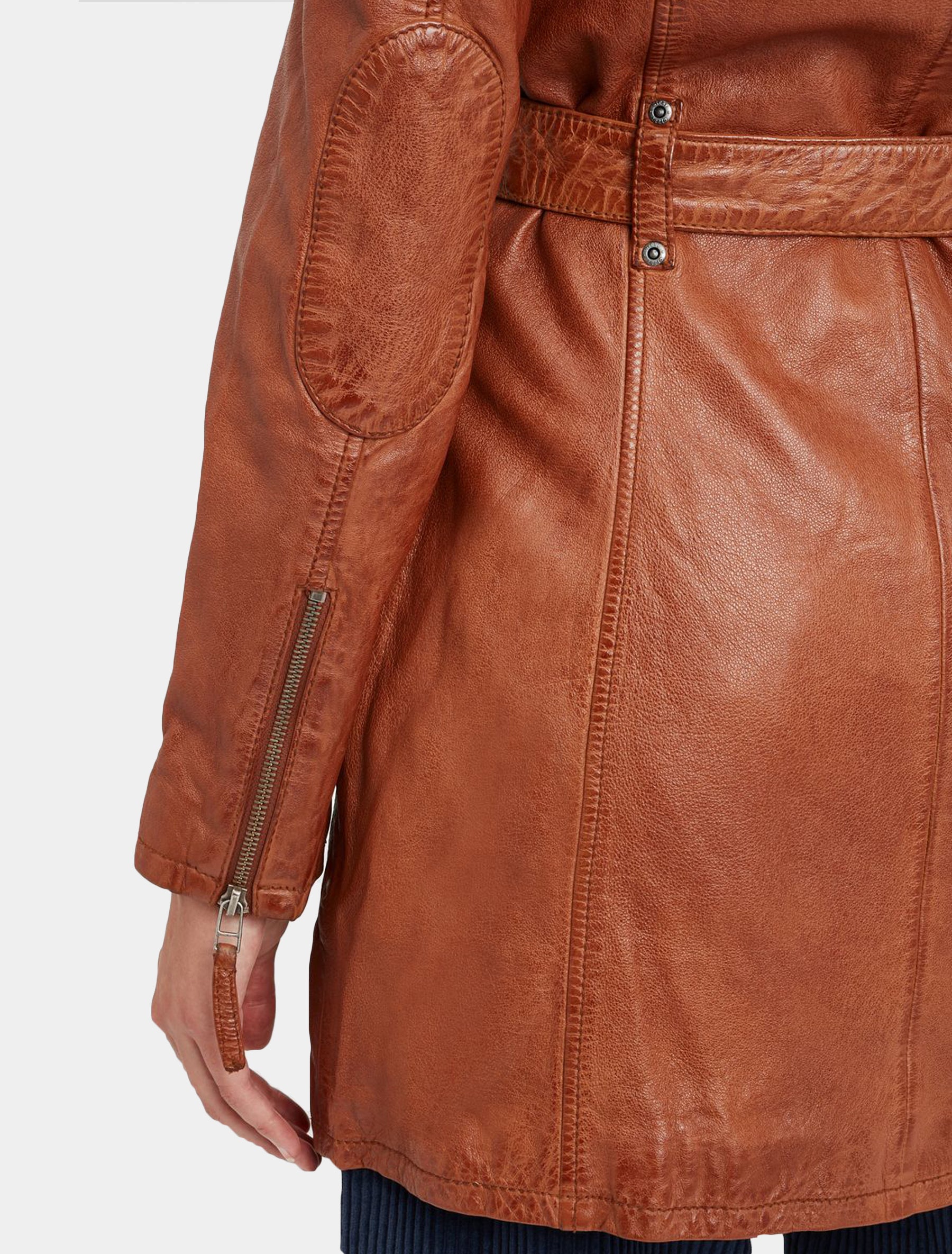 Damen Kurzmantel Ledermantel mit Ledergürtel - GGDenna LEGV in cognac