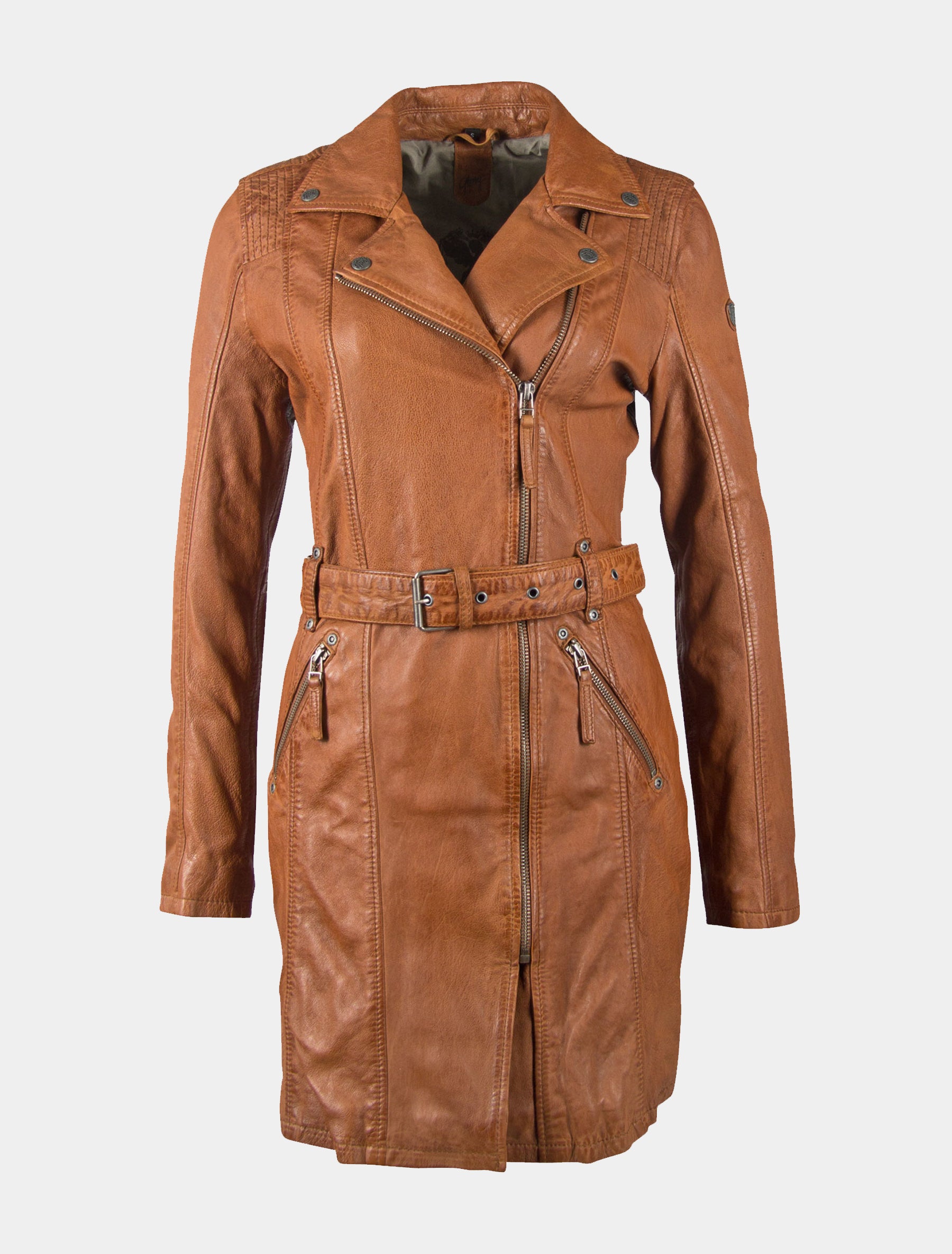 Damen Kurzmantel Ledermantel mit Ledergürtel - GGDenna LEGV in cognac