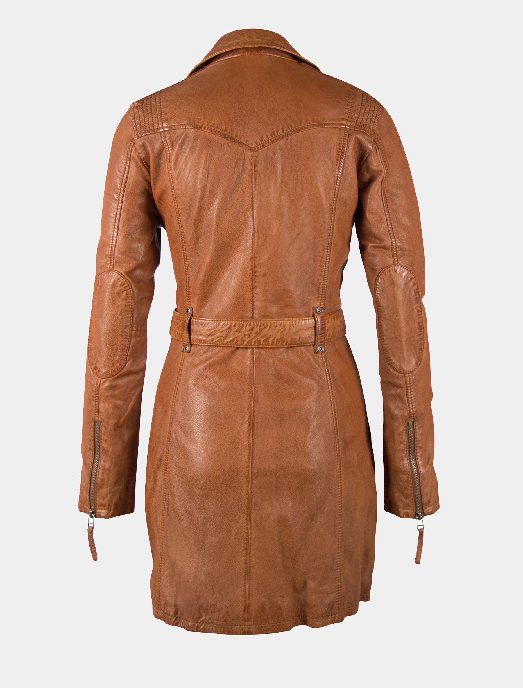 Damen Kurzmantel Ledermantel mit Ledergürtel - GGDenna LEGV in cognac