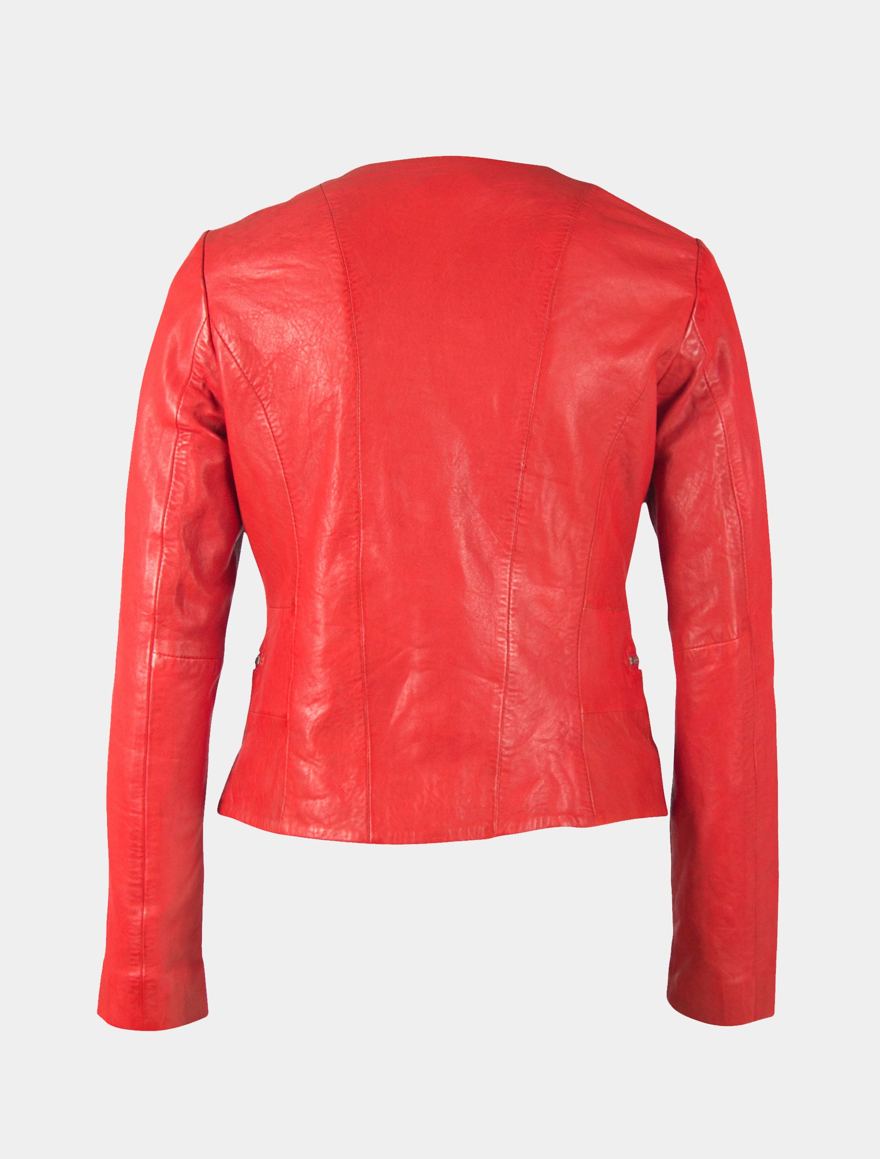 Kurze kragenlose Damen Lederjacke - GGGiana NSLONTV in rot