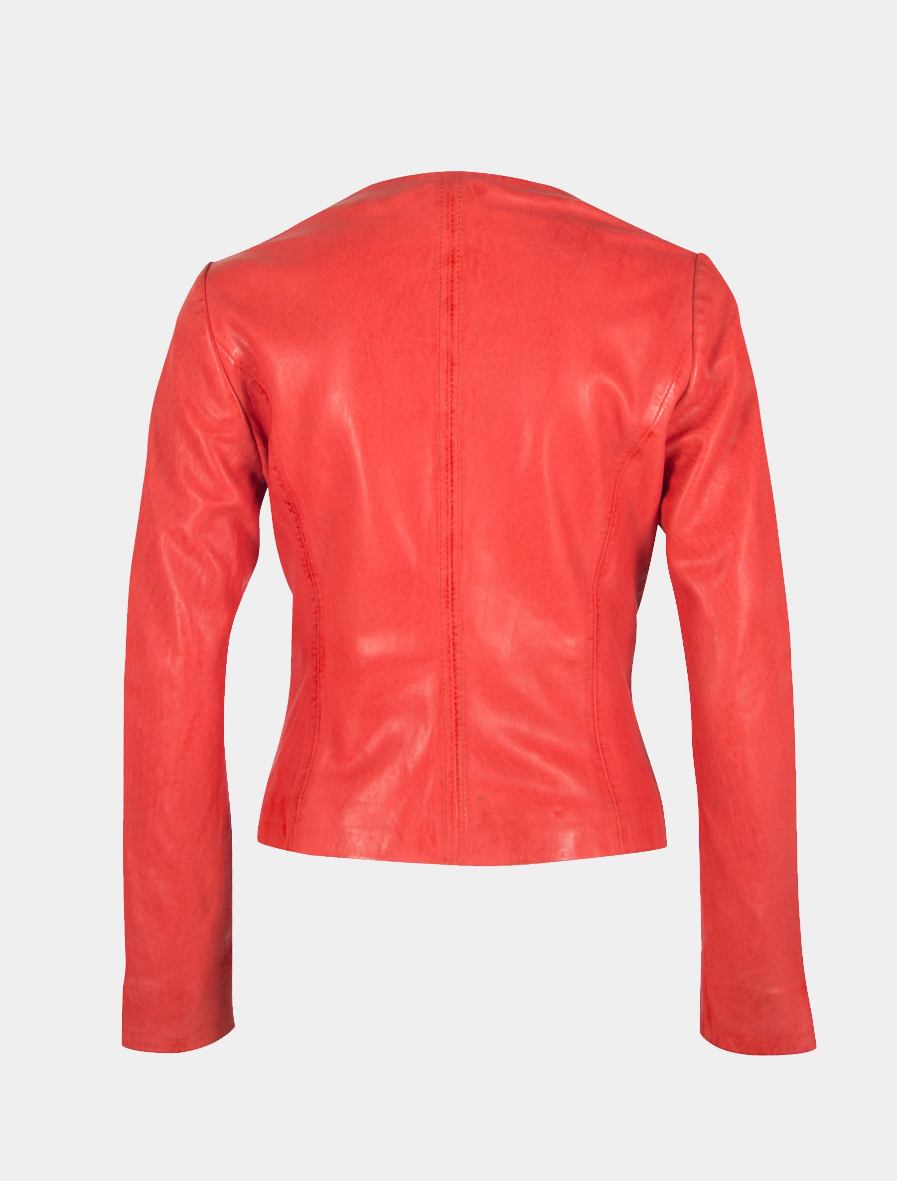 Damen kragenlose Kurzjacke aus Lammleder - GGGlorya LNICV in orange rot