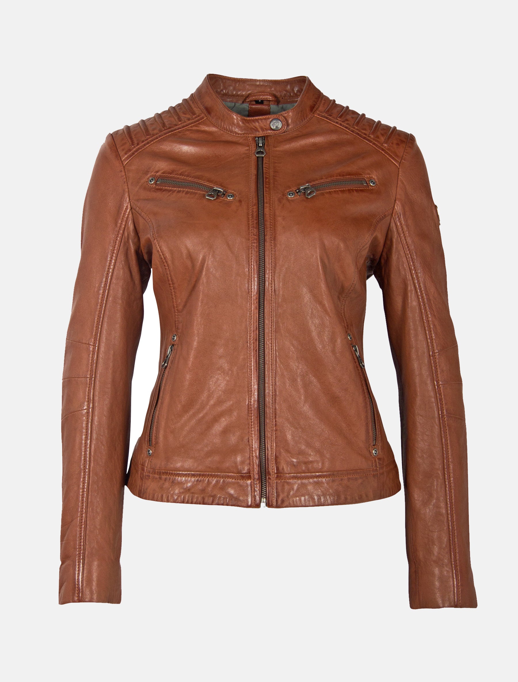 Damen Biker Lederjacke mit gesteppten Schultern - GGSalla NZLV in cognac