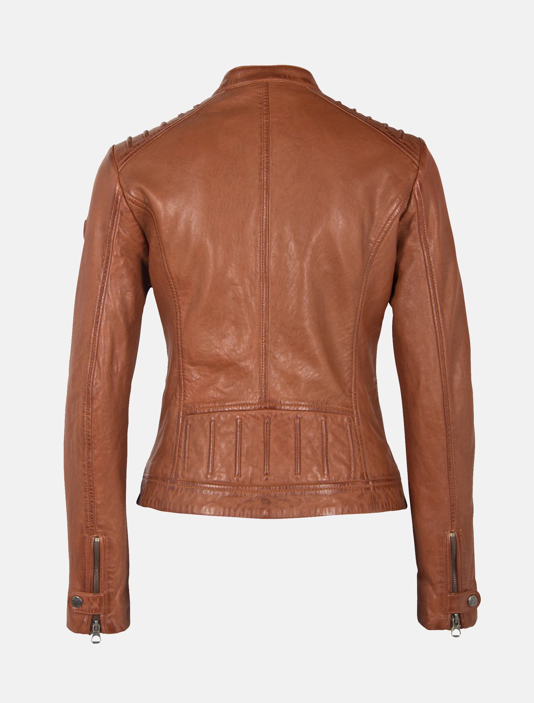 Damen Biker Lederjacke mit gesteppten Schultern - GGSalla NZLV in cognac