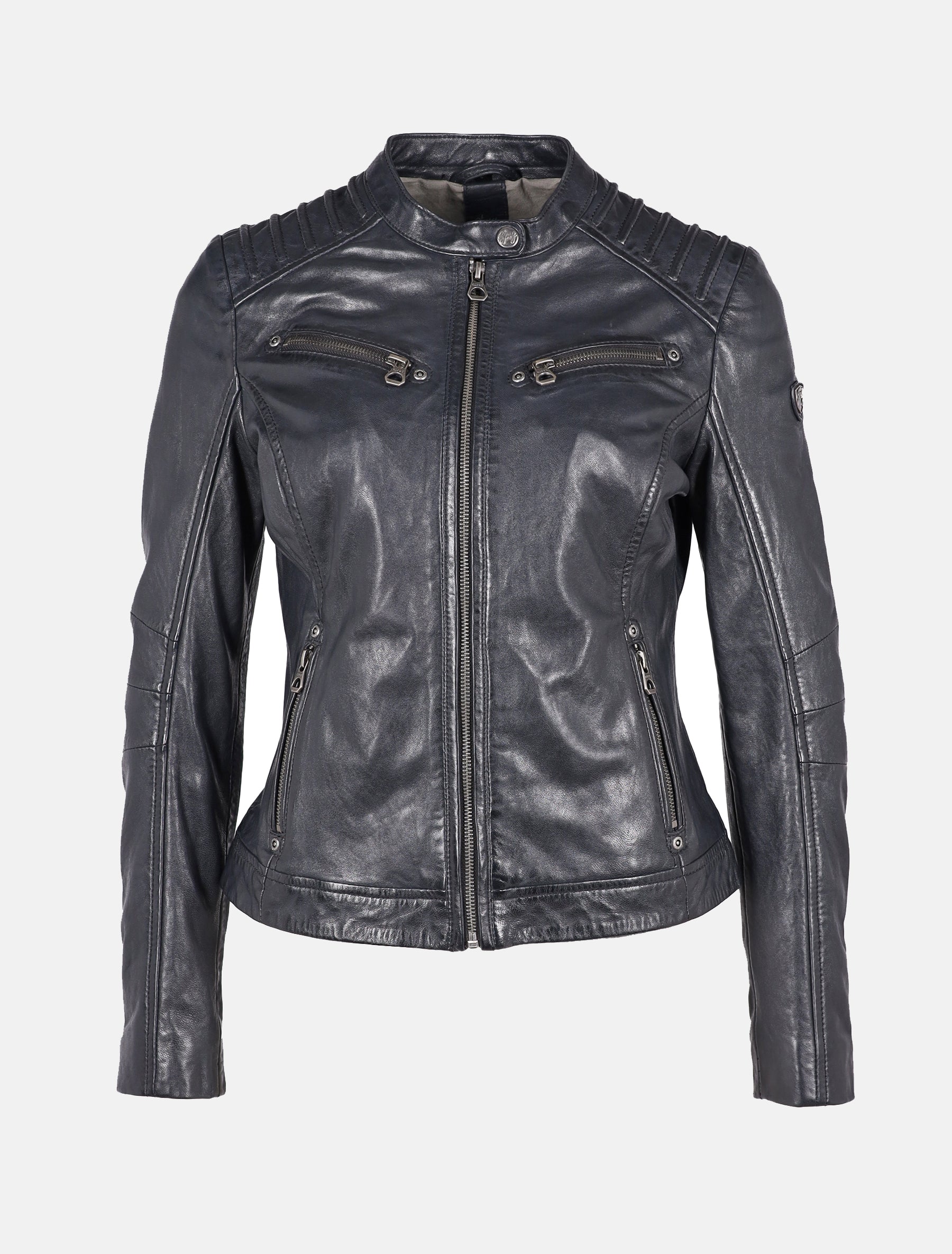 Damen Biker Lederjacke mit gesteppten Schultern - GGSalla NZLV in schwarz