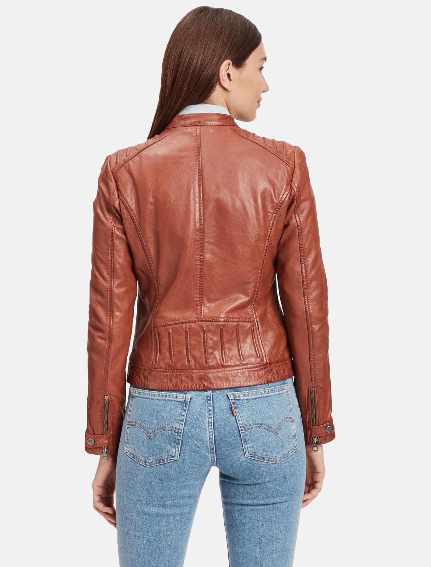 Damen Biker Lederjacke mit gesteppten Schultern - GGSalla NZLV in cognac