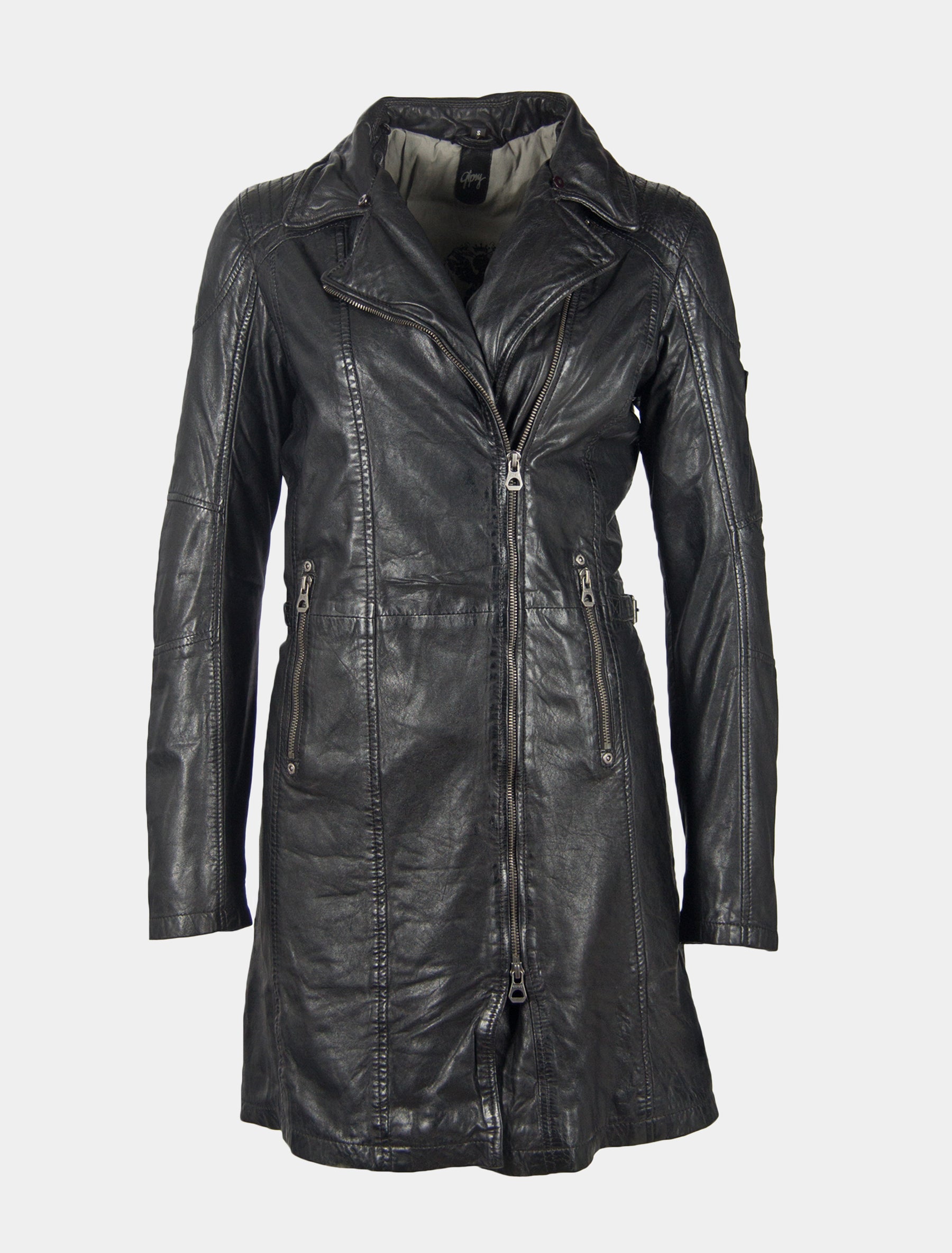 Damen Kurzmantel mit abnehmbarem Lammfell Kragen - GGScylla LATEV in schwarz