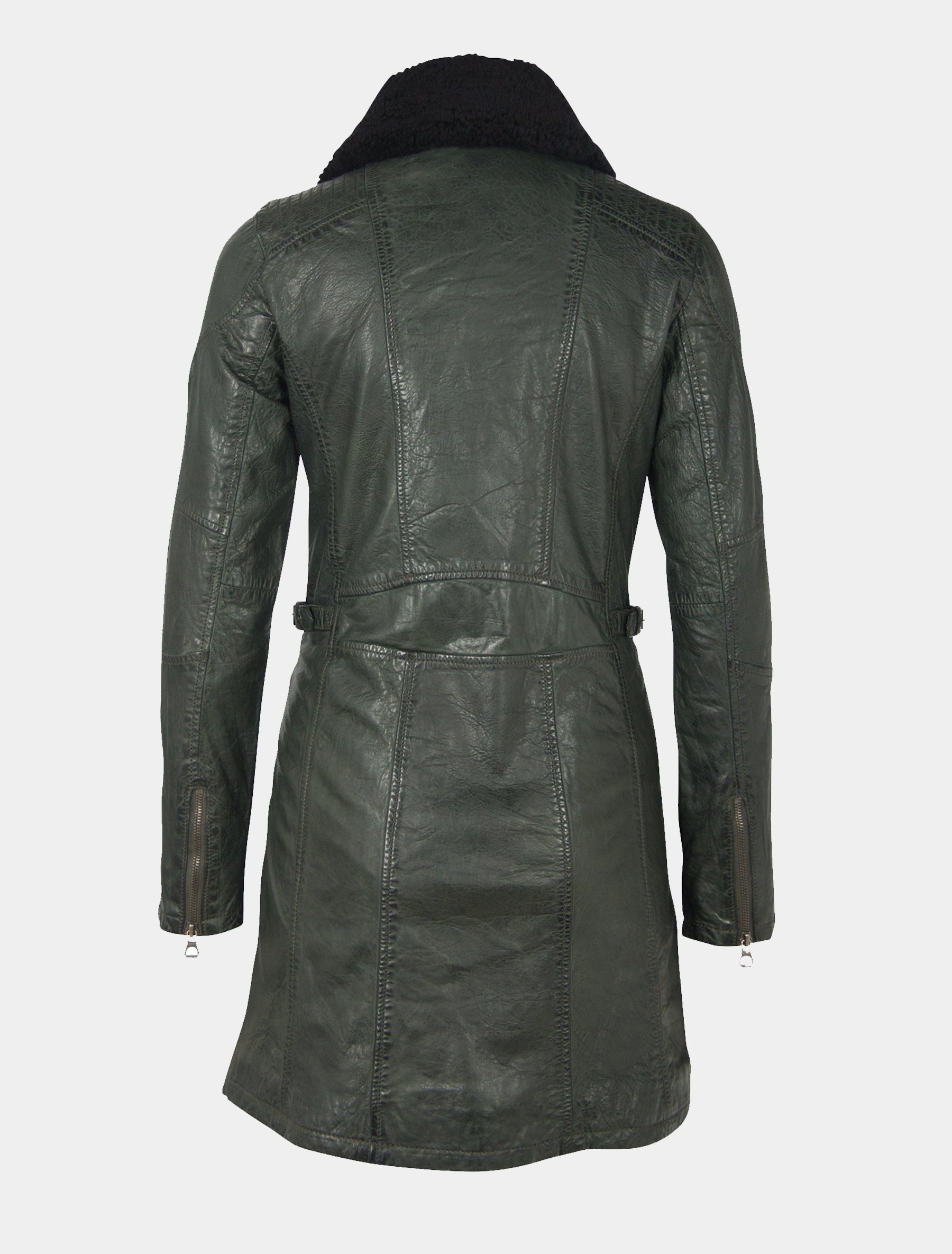 Damen Kurzmantel mit abnehmbarem Lammfell Kragen - GGScylla LATEV in forest green