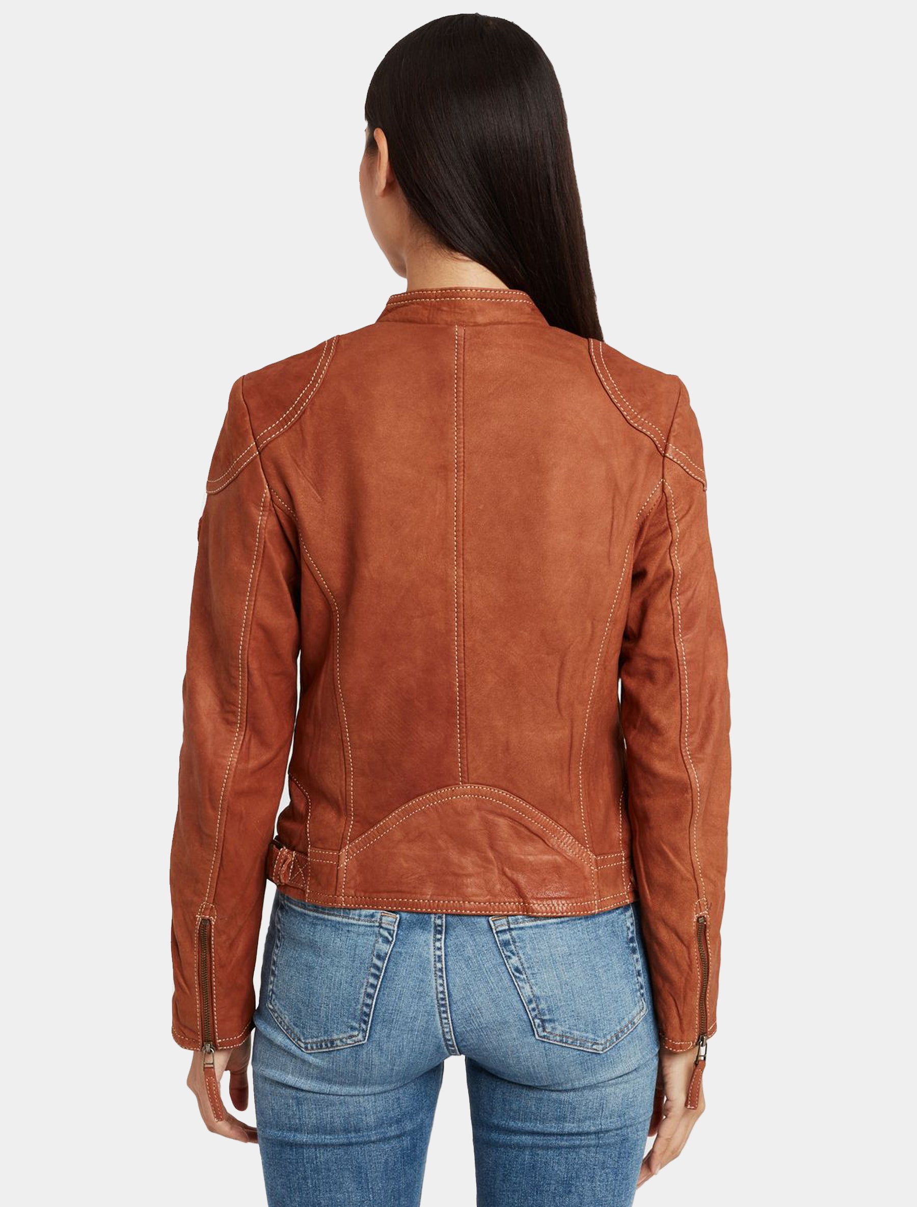 Klassische Damen Biker Lederjacke aus Nubukleder - GGShakyra LNUV in cognac