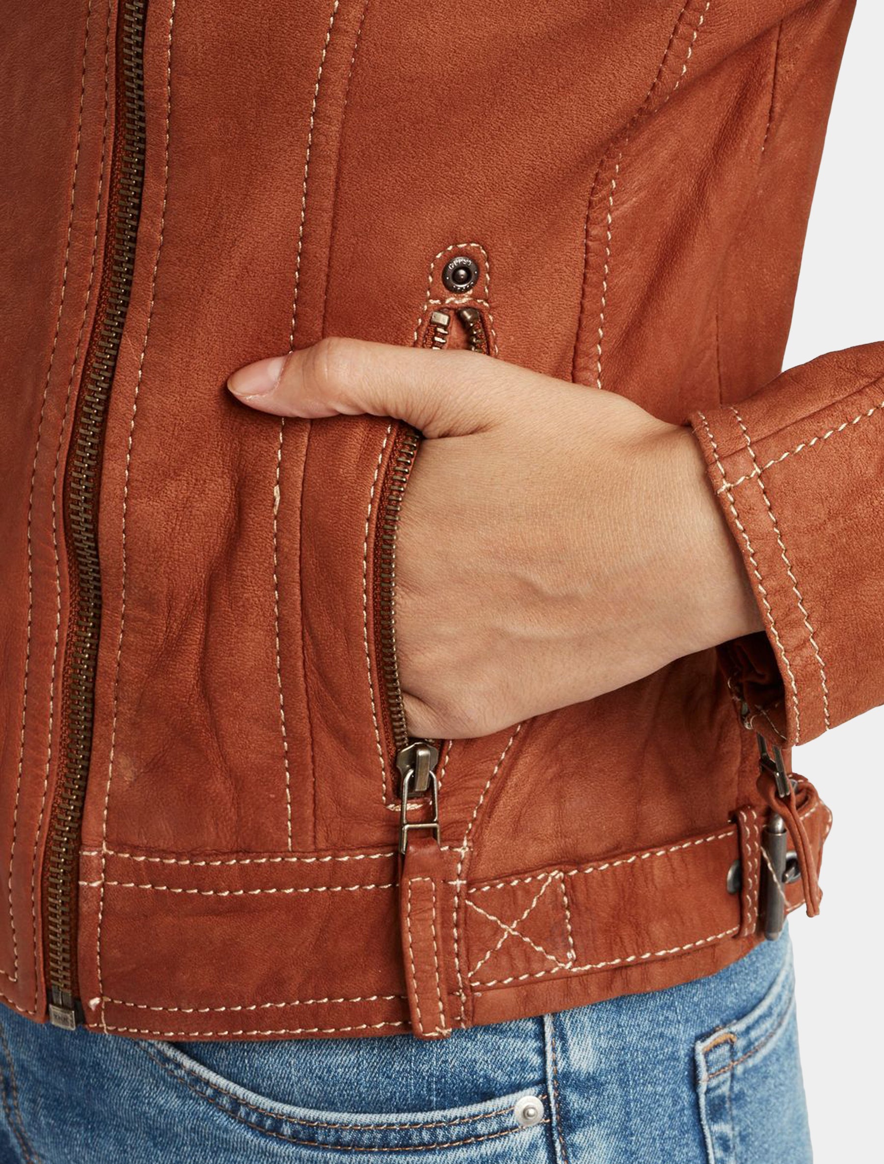 Klassische Damen Biker Lederjacke aus Nubukleder - GGShakyra LNUV in cognac