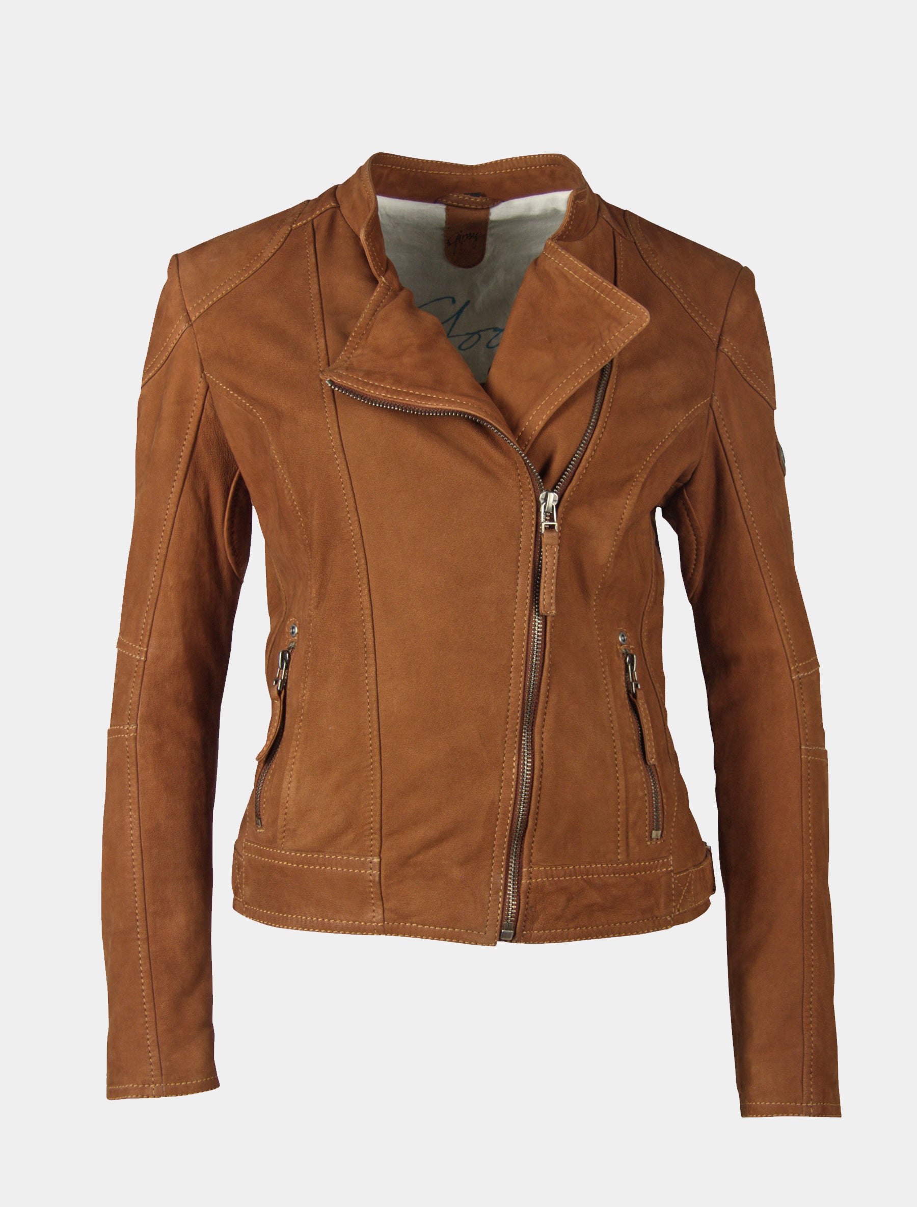 Klassische Damen Biker Lederjacke aus Nubukleder - GGShakyra LNUV in cognac