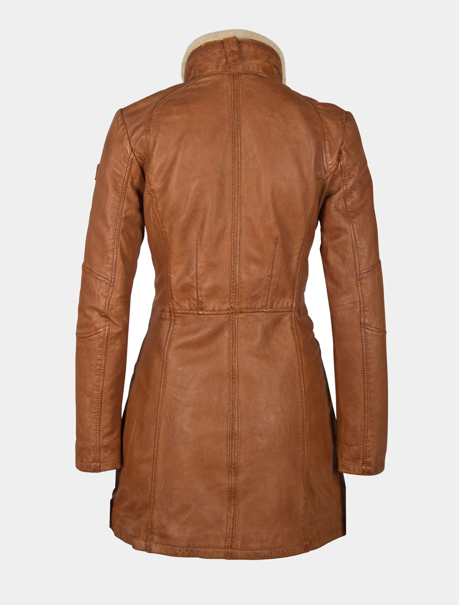 Damen Kurzmantel mit abnehmbarem Lammfell Kragen - GGSilah LEGV in cognac