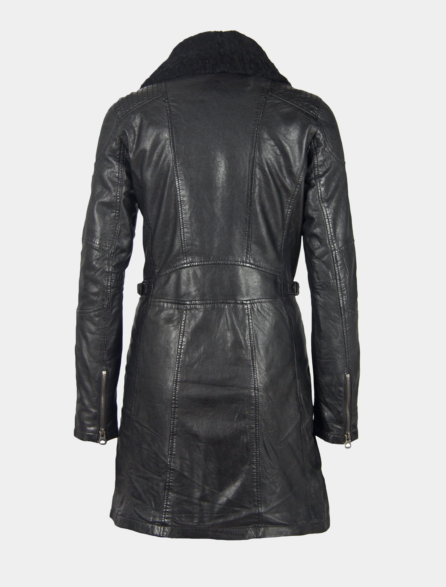 Damen Kurzmantel mit abnehmbarem Lammfell Kragen - GGScylla LATEV in schwarz