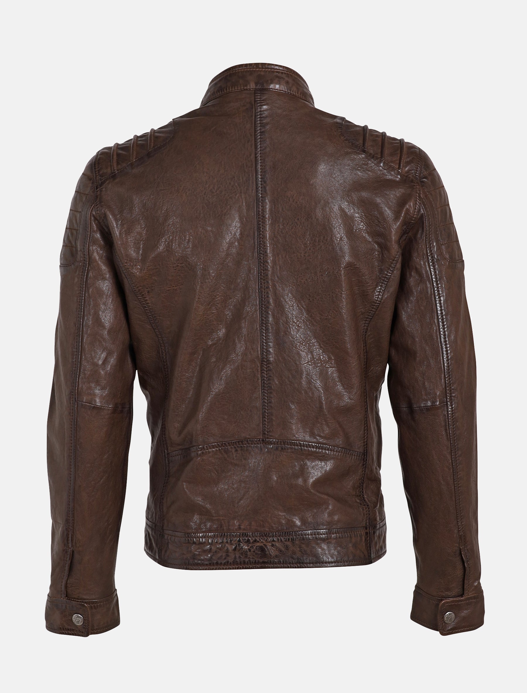 Herren Biker Lederjacke mit Stehkragen und Brusttaschen - GMBatar LVV in braun