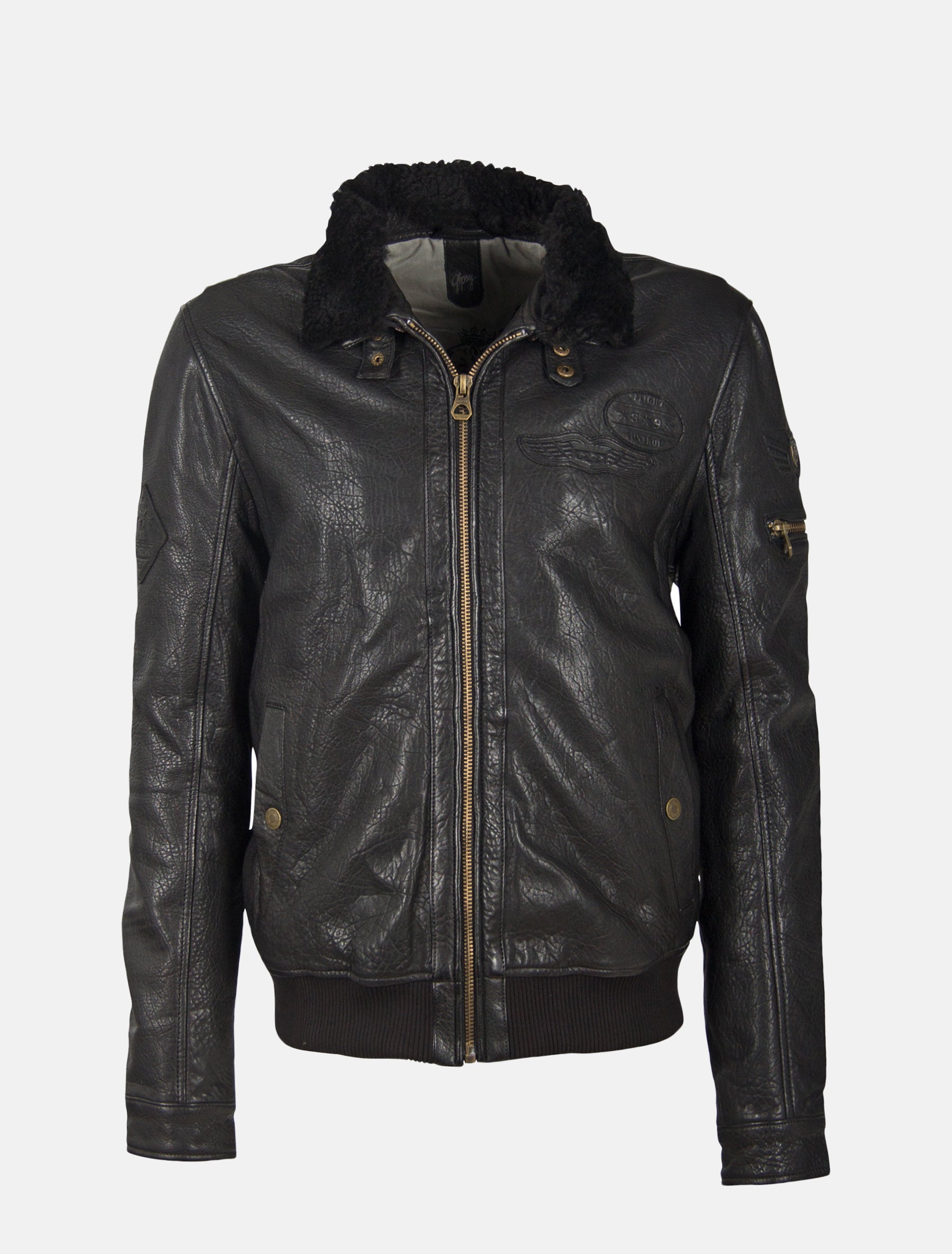 Herren Flieger Lederjacke Lederblouson mit Lammfell Kragen - GMCanjon LAMAV W in schwarz antik