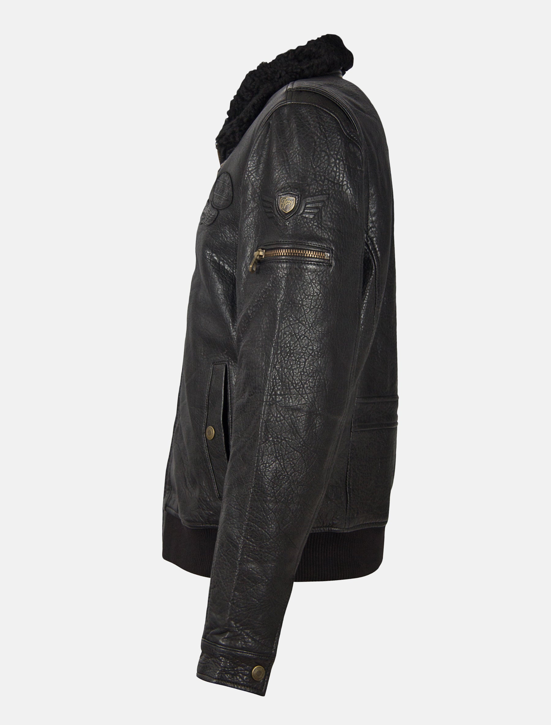 Herren Flieger Lederjacke Lederblouson mit Lammfell Kragen - GMCanjon LAMAV W in schwarz antik