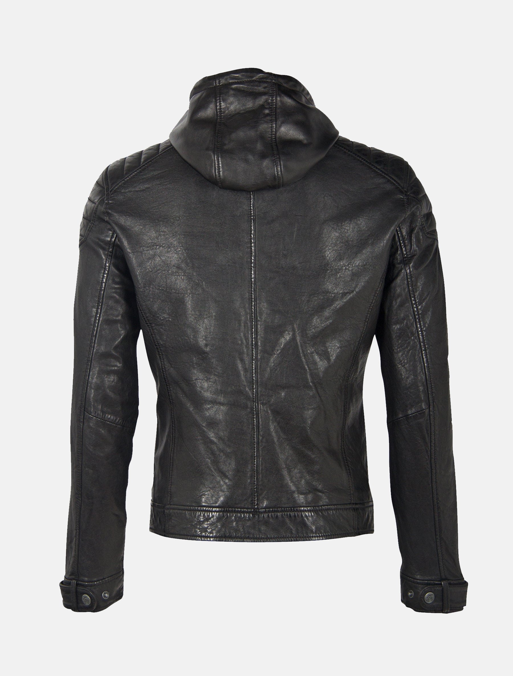 Bikerjacke Herren Lederjacke mit abnehmbarer Kapuze - GMDigo LAOV in schwarz