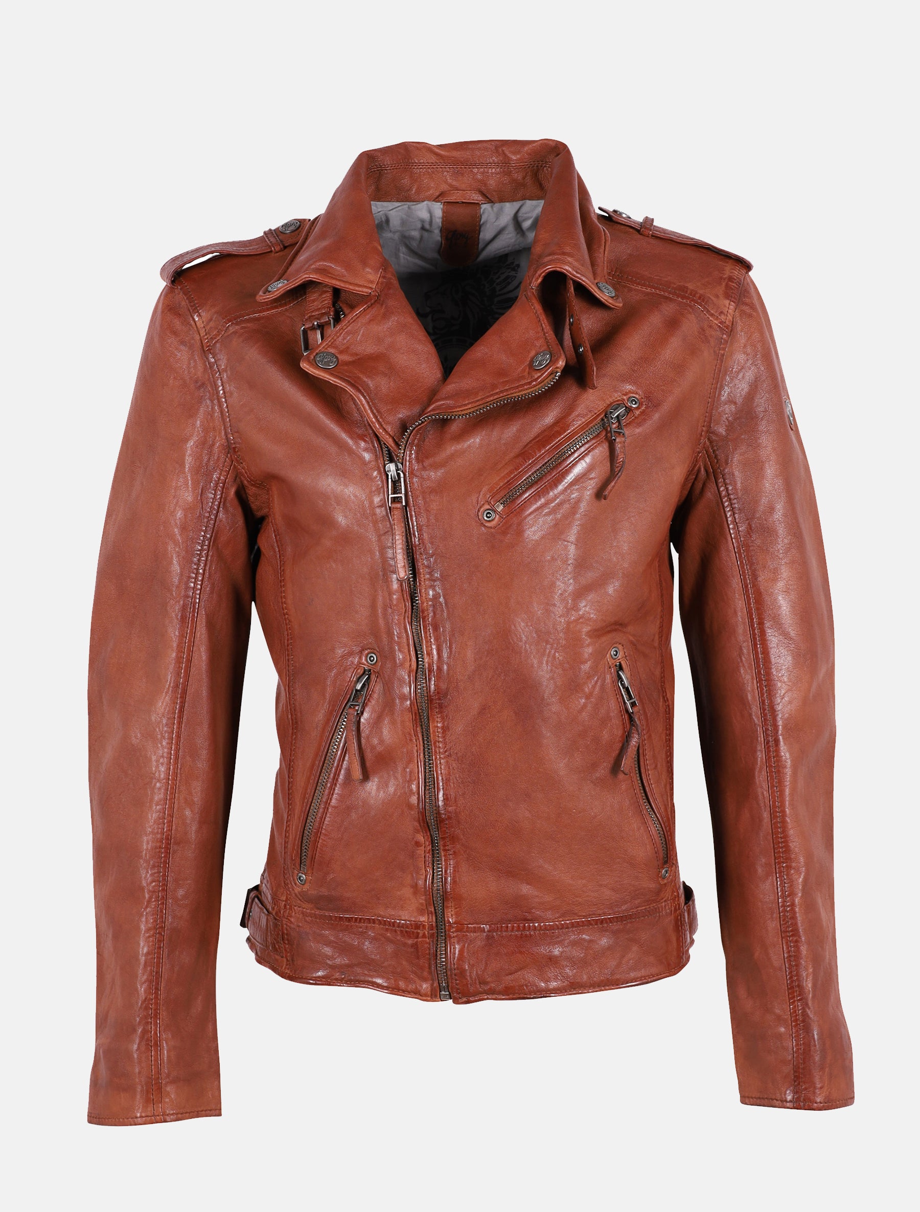 Herren Biker Lederjacke mit Reverskragen - GMMalic S22 SF STUV in cognac