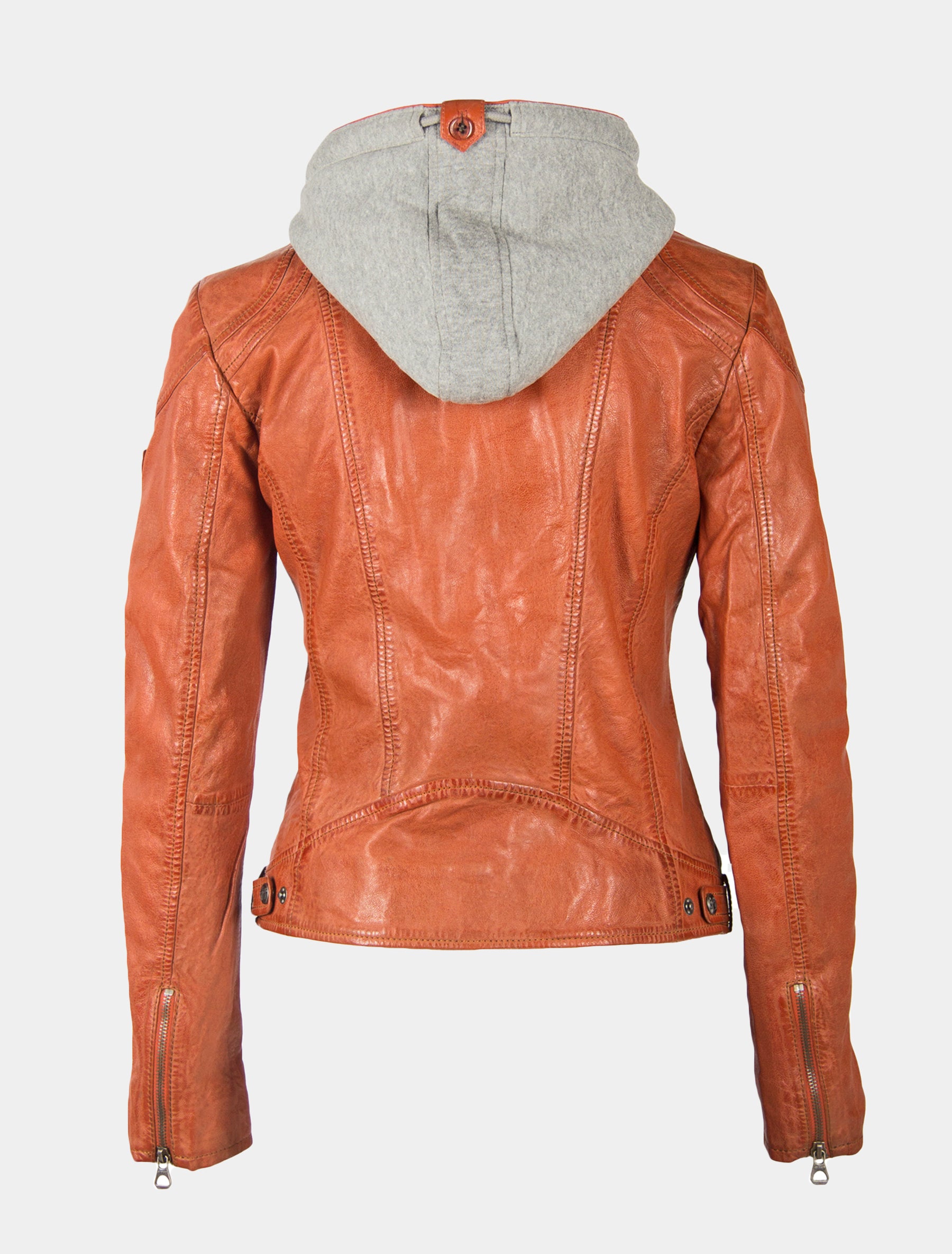 Damen Bikerjacke Lederjacke mit abnehmbarer Jersey Kapuze - GWAmmy LACUV in orange