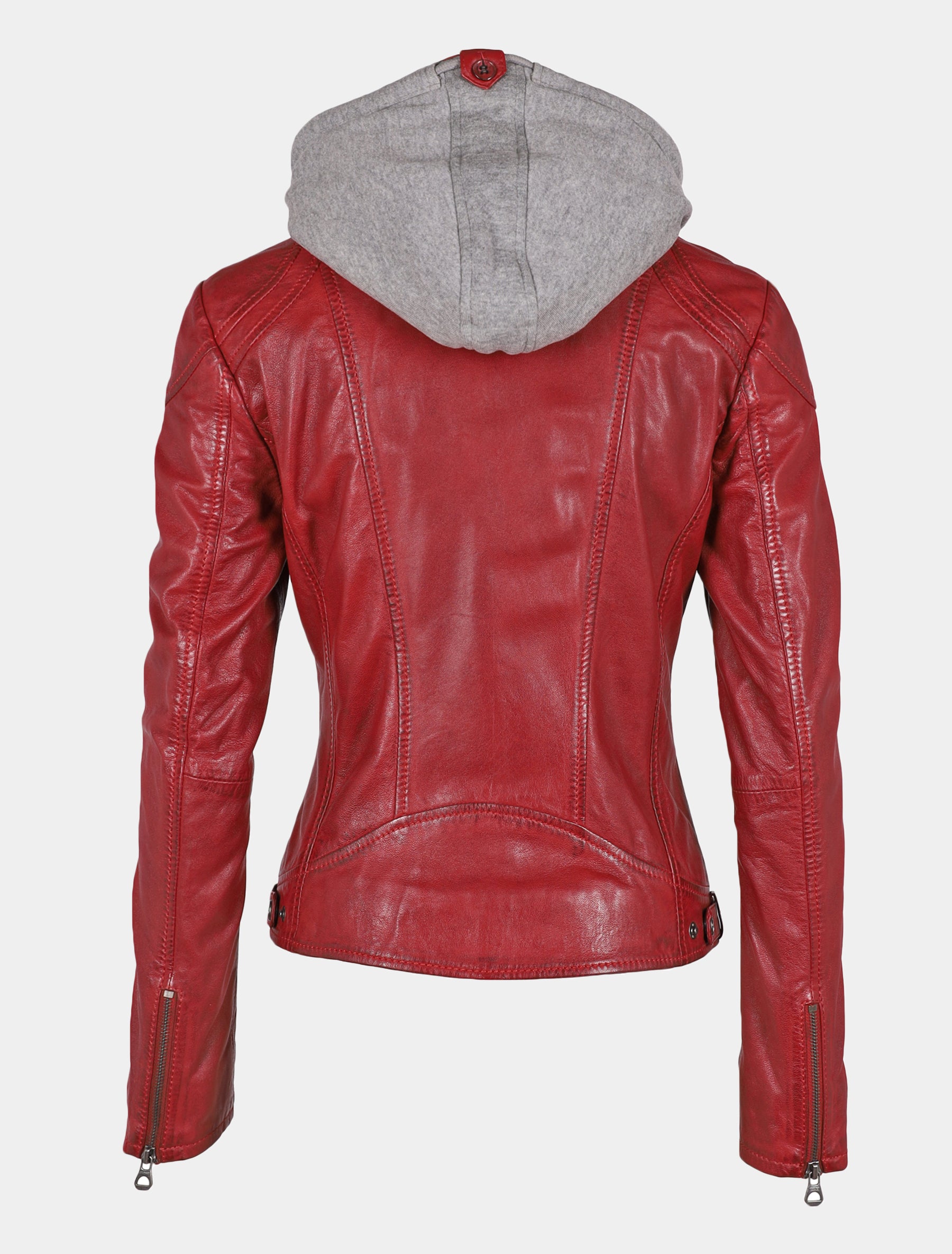 Damen Bikerjacke Lederjacke mit abnehmbarer Jersey Kapuze - GWAmmy LACUV in rot