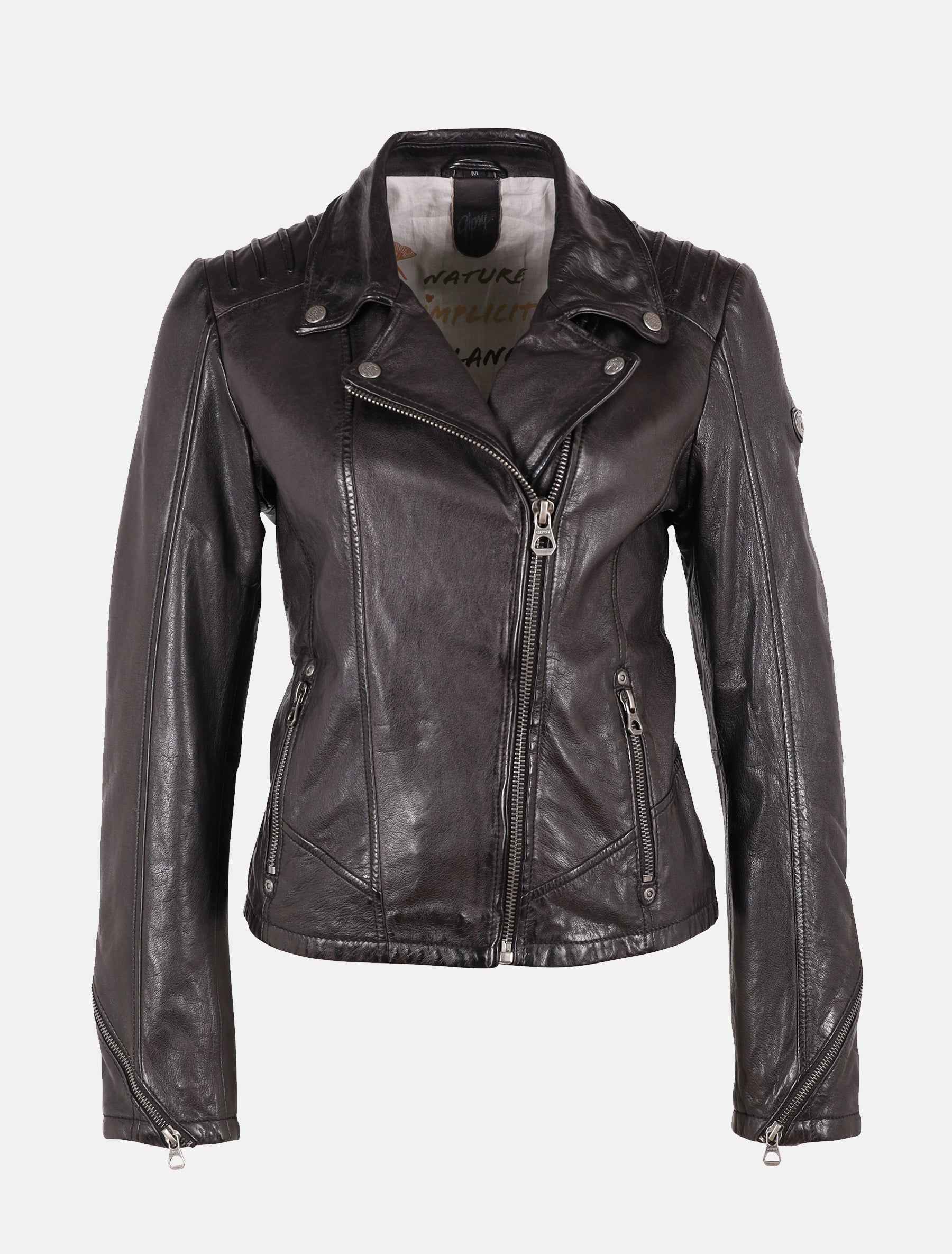 Damen Biker Lederjacke im Used Look mit Reverskragen - GWFlori LATIMV in schwarz