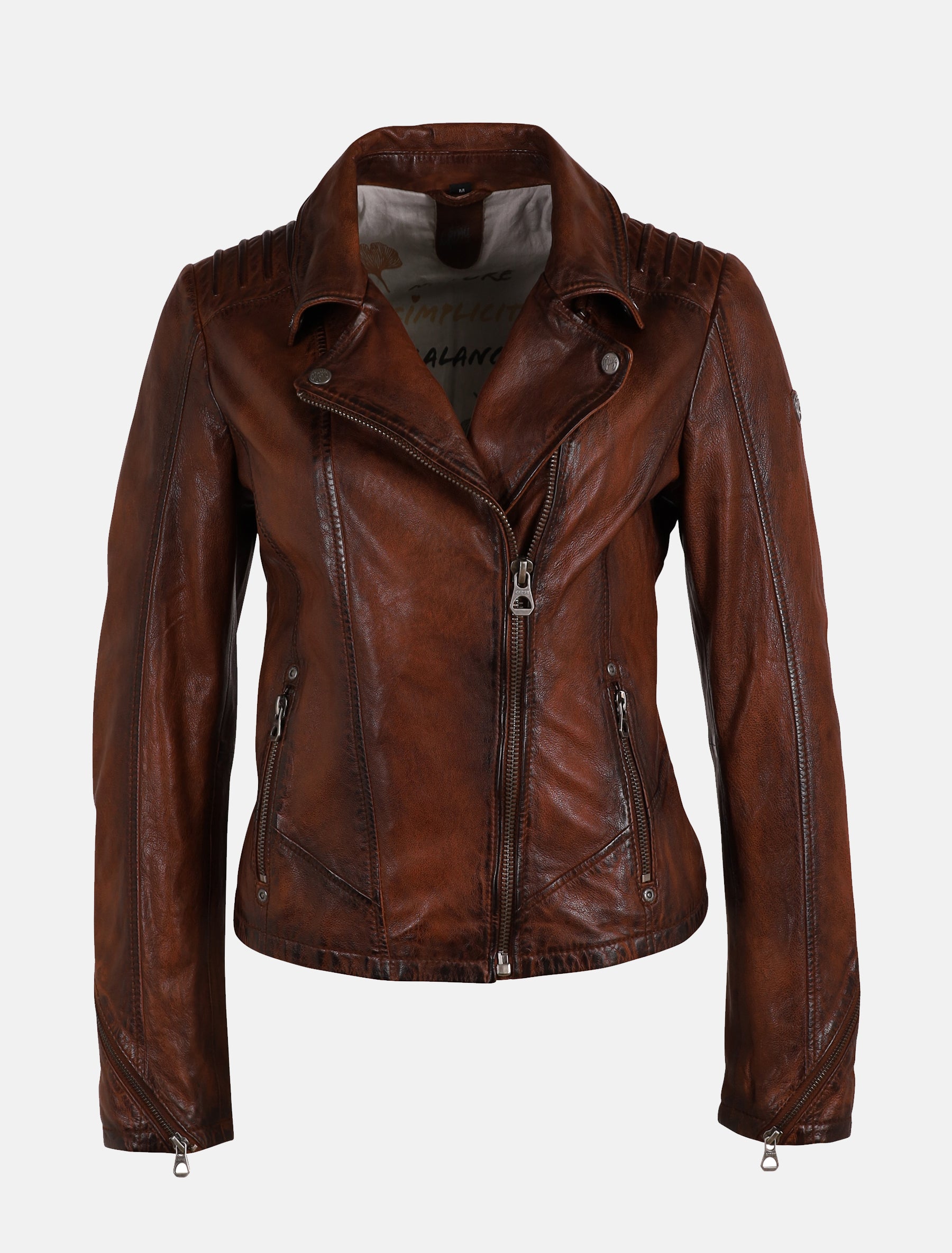 Damen Biker Lederjacke im Used Look mit Reverskragen - GWFlori LATIMV in dark cognac