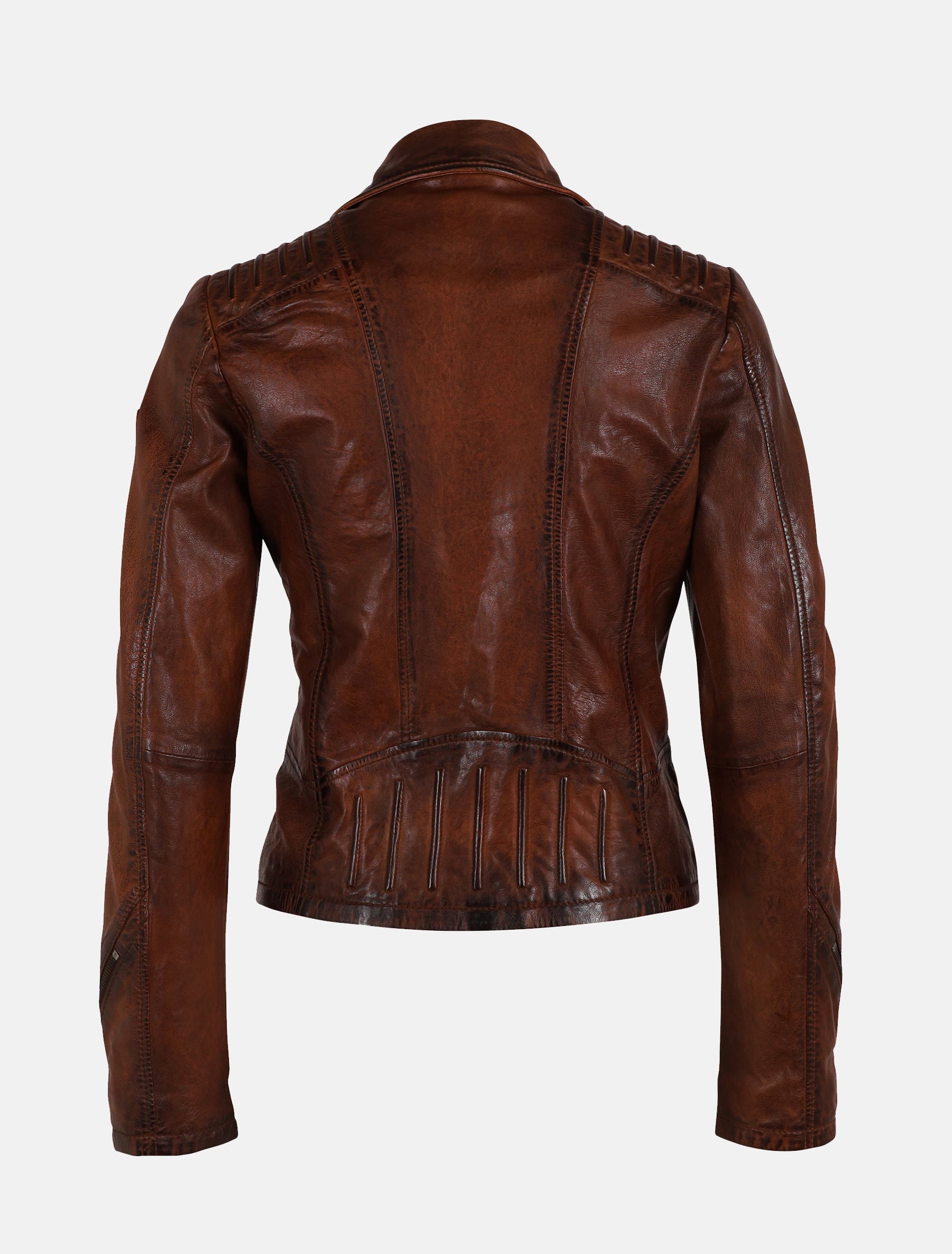 Damen Biker Lederjacke im Used Look mit Reverskragen - GWFlori LATIMV in dark cognac