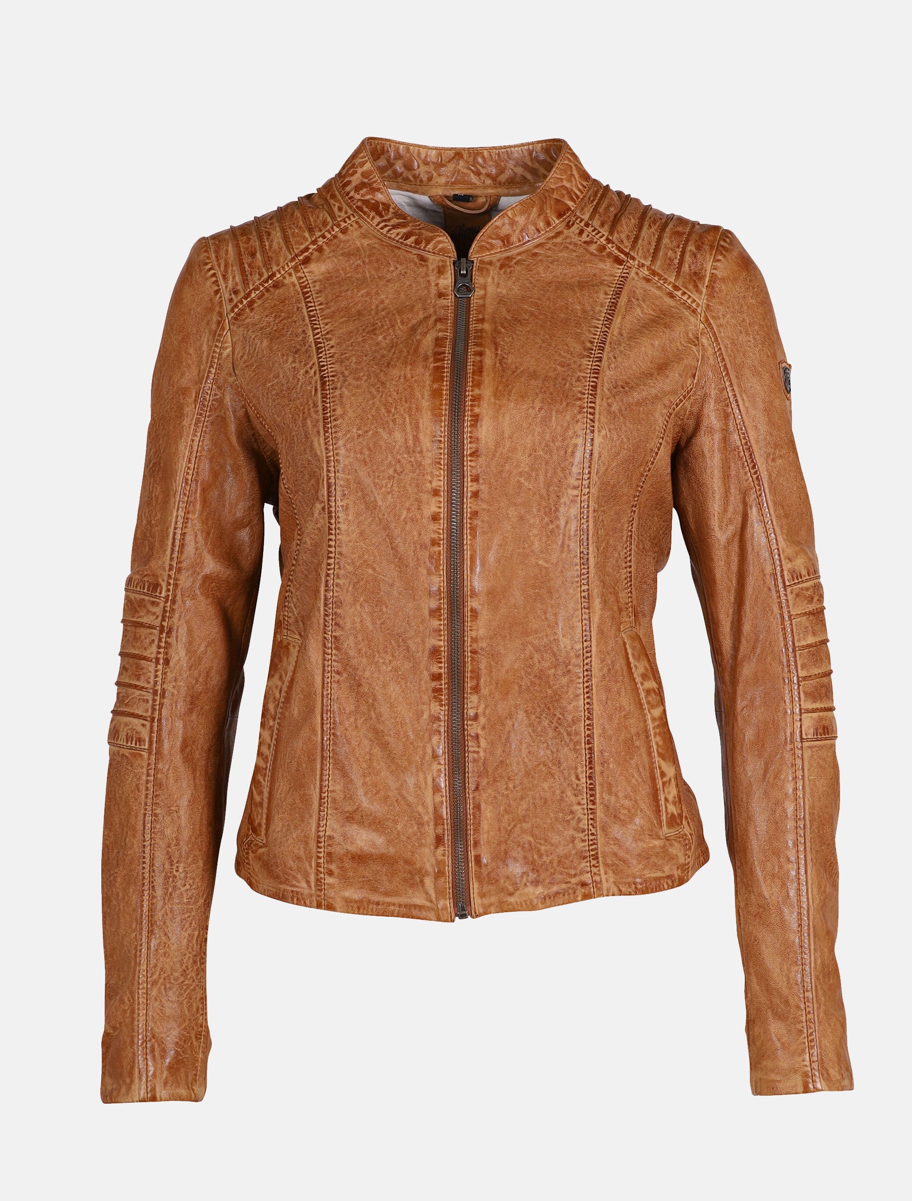 Kurze sportliche Damen Lederjacke mit Steppung - GWJuana S22 LONTV in camel