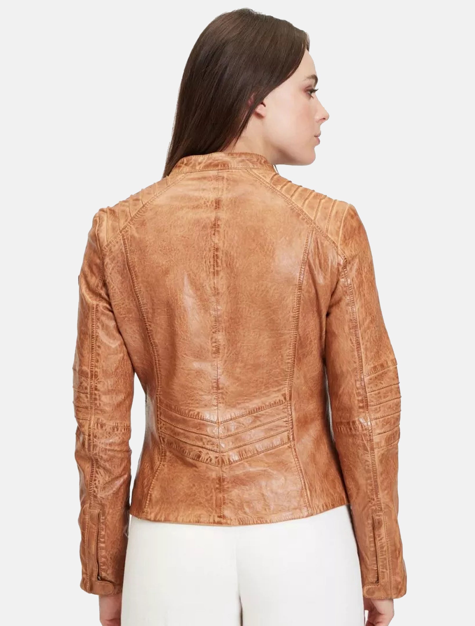 Kurze sportliche Damen Lederjacke mit Steppung - GWJuana S22 LONTV in camel