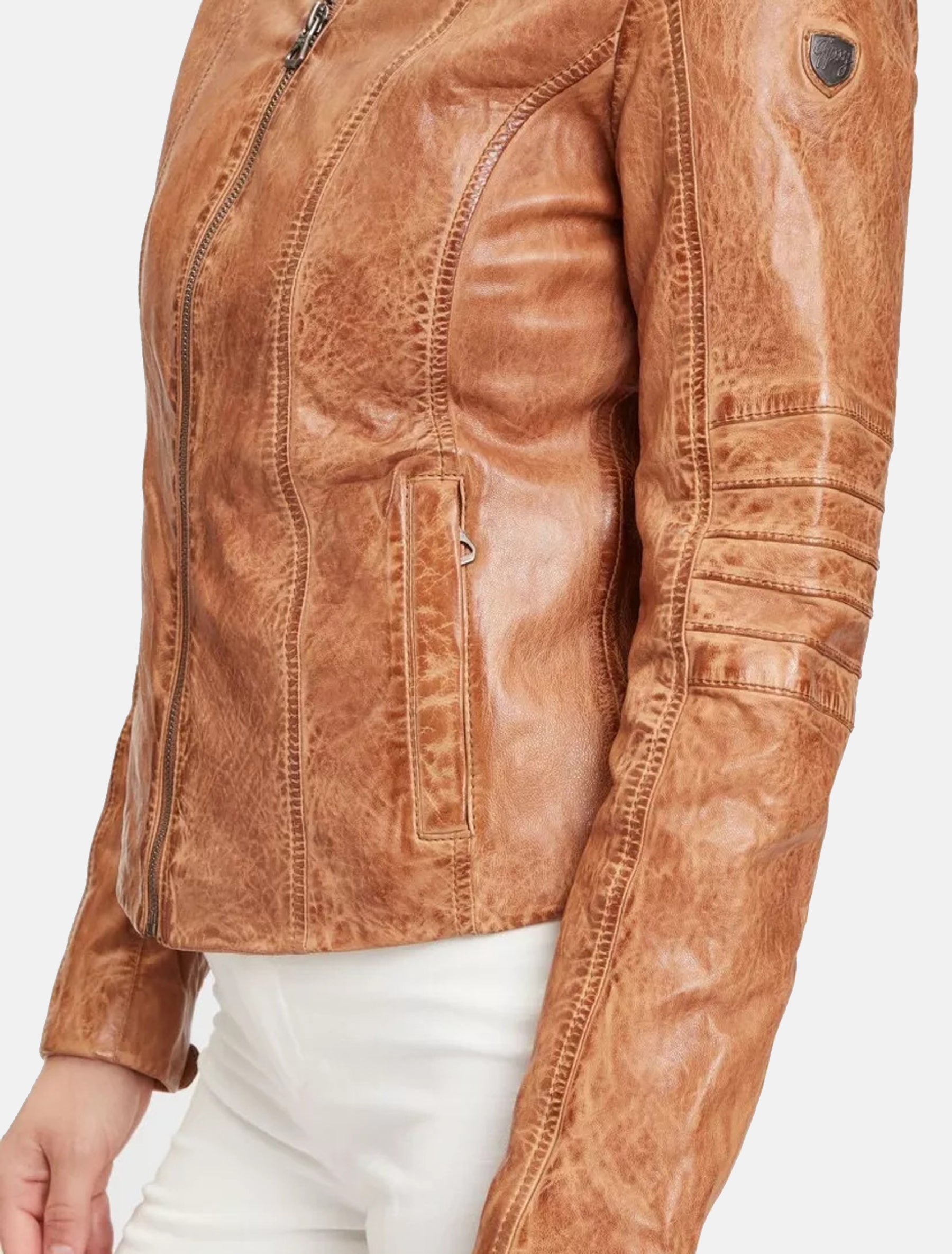 Kurze sportliche Damen Lederjacke mit Steppung - GWJuana S22 LONTV in camel