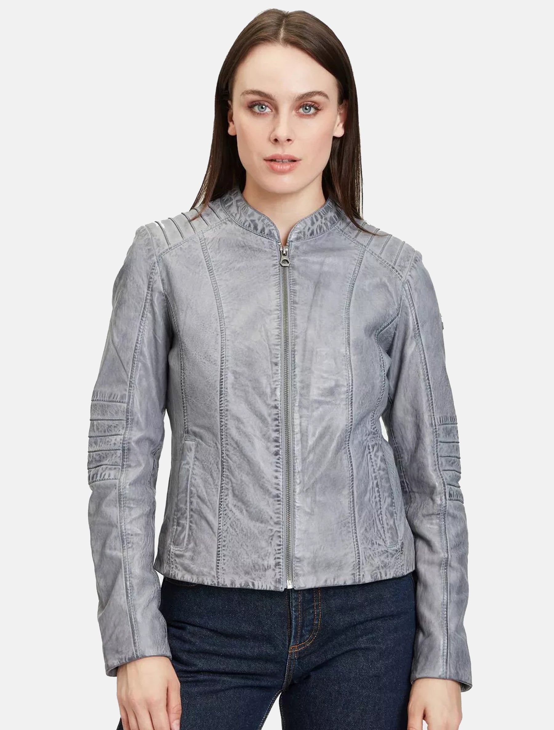 Kurze sportliche Damen Lederjacke mit Steppung - GWJuana S22 LONTV in light blue