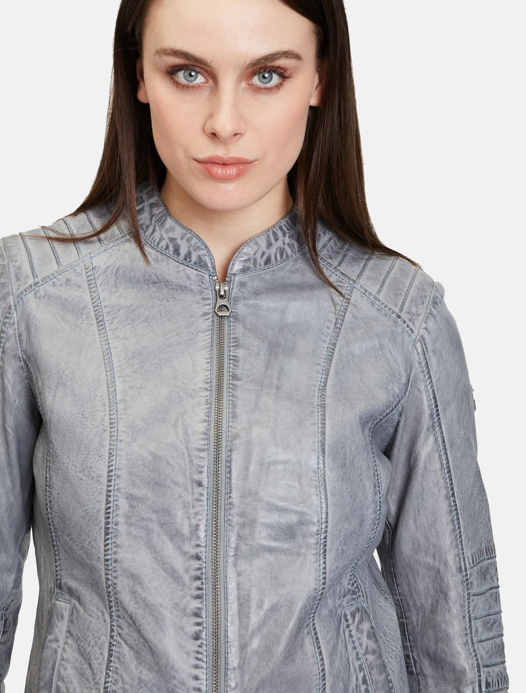 Kurze sportliche Damen Lederjacke mit Steppung - GWJuana S22 LONTV in light blue