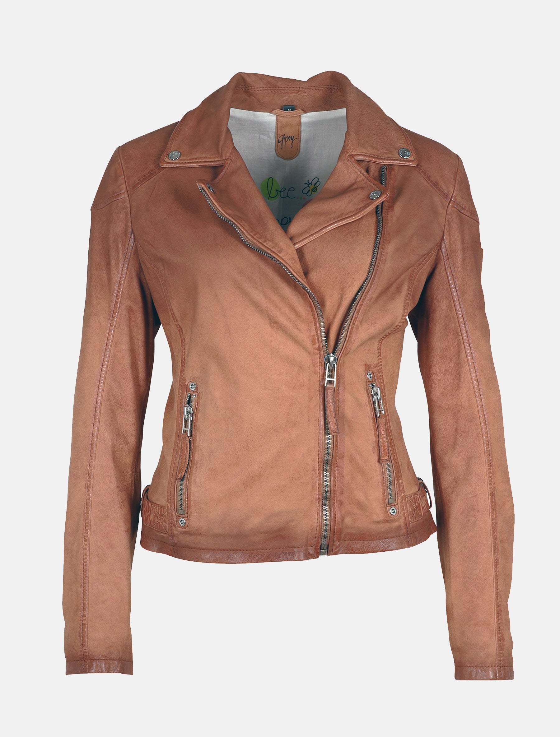 Damen Biker Lederjacke mit Farbverlauf und Reverskragen - GWKandy S22 LAMOV in camel